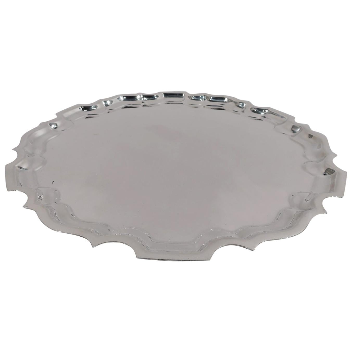 Traditional and Heavy Sterling Silver Tray with Georgian Piecrust Rim
