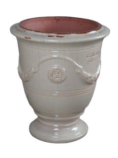 Traditional Anduze French Modern Ivory Glazed Ceramic Jardinière Urn Planter 21"