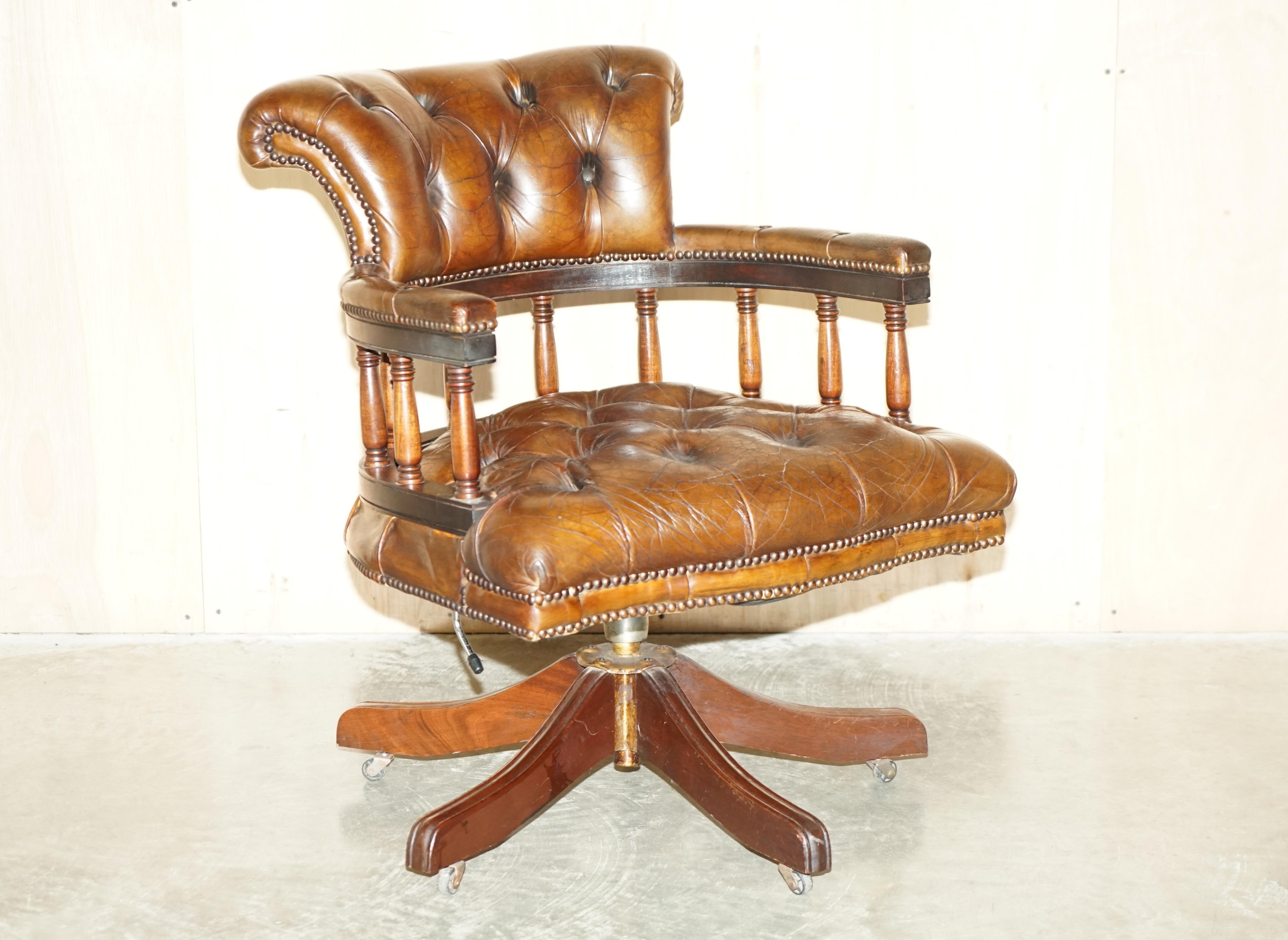 Royal House Antiques

Royal House Antiques is delighted to offer for sale this lovely lightly restored original oak framed vintage hand dyed Chesterfield cigar brown leather directors chair.

Please note the delivery fee listed is just a guide, it