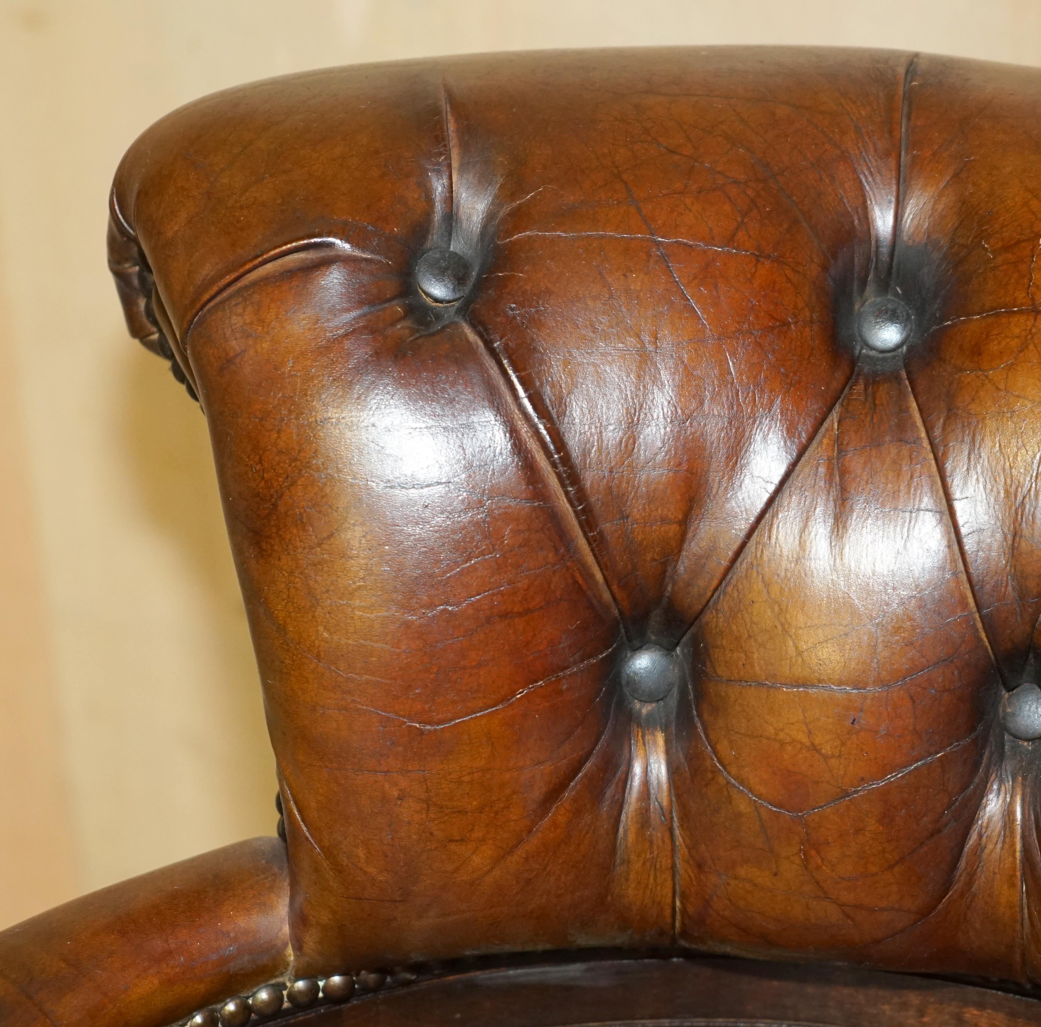 Hand-Crafted TRADITIONAL ANTiQUE CIGAR BROWN LEATHER OAK CHESTERFIELD CAPTAINS ARMCHAIR