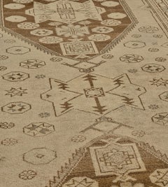 Traditional Antique Circa-1920 Brown Floral Wool Malayer Runner