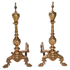 Traditional Antique European Andirons, a Pair