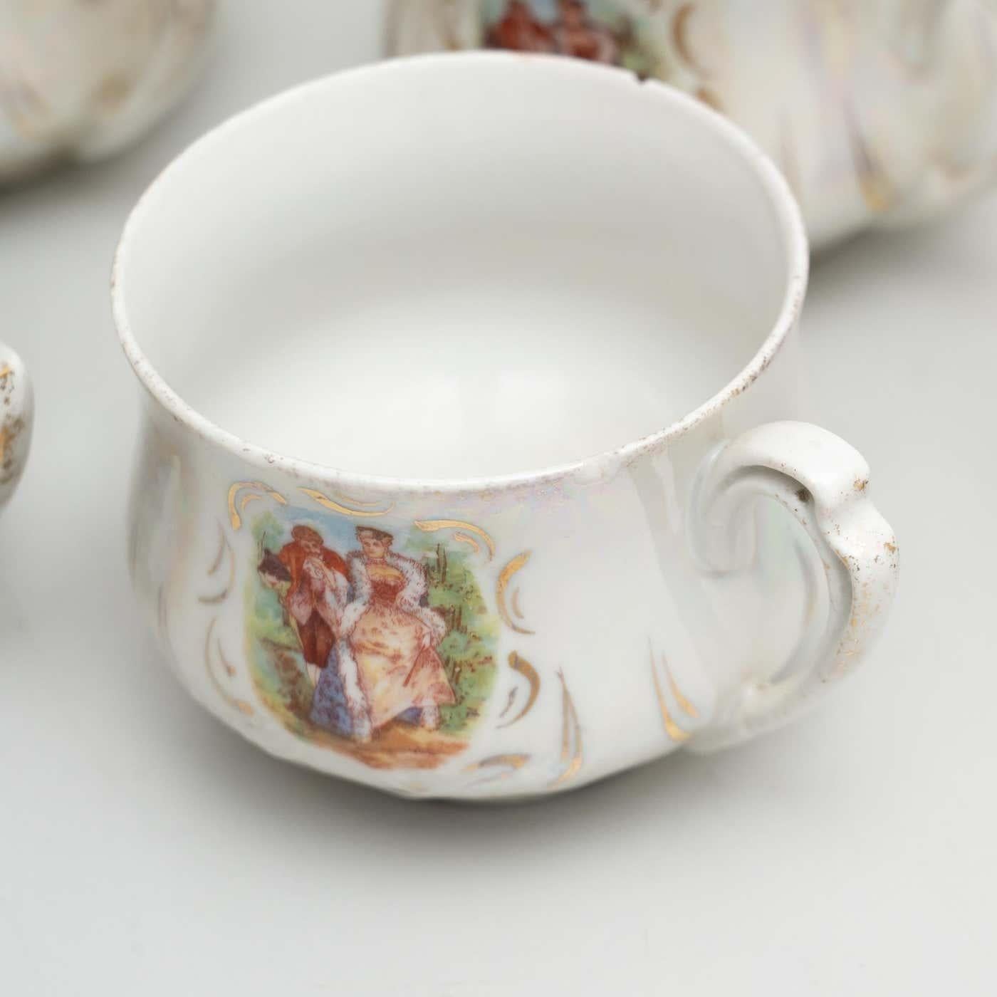 Ceramic Traditional Antique French Porcelain Coffee Set of 14 Pieces, circa 1940