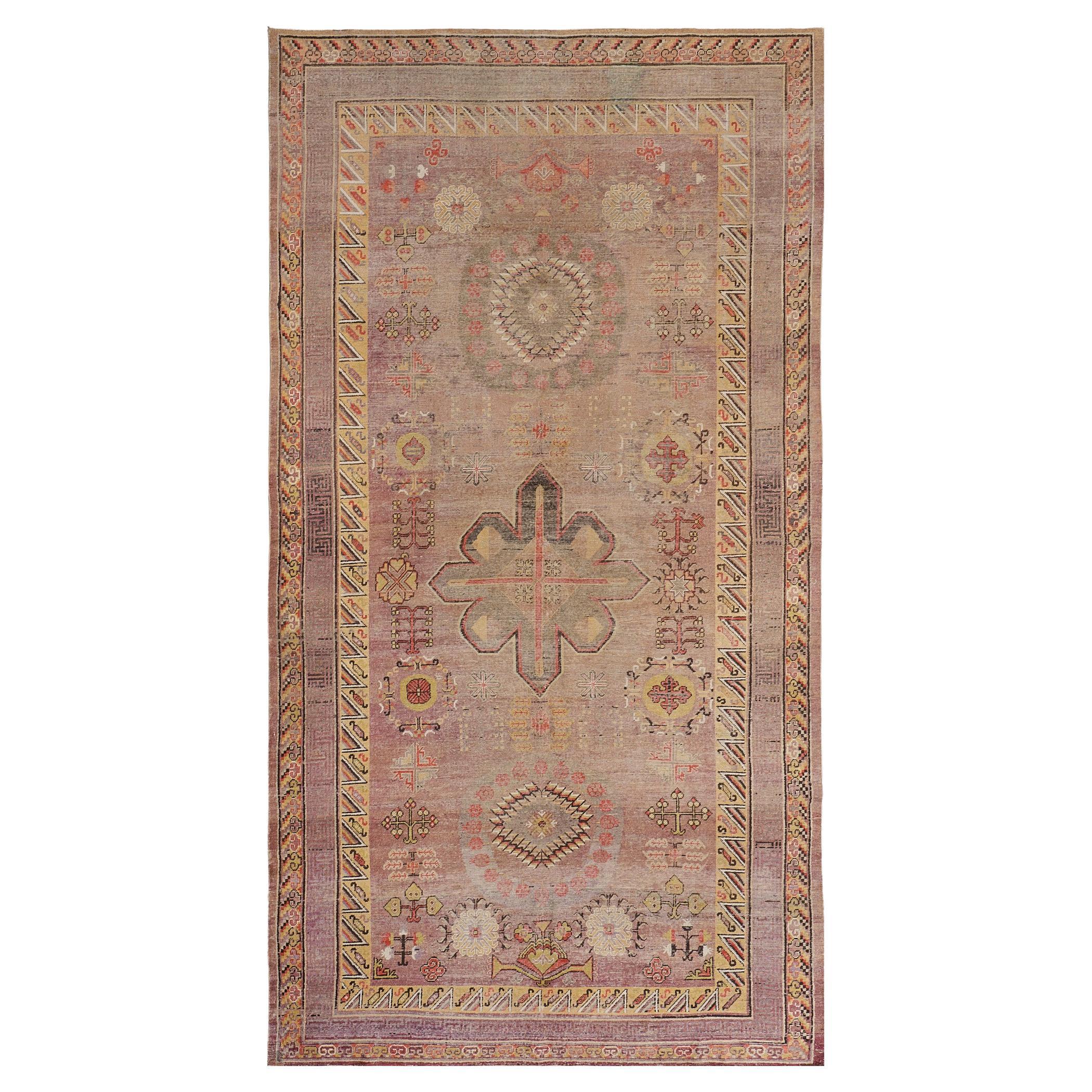 Traditional Antique Hand-Knotted Khotan Rug For Sale