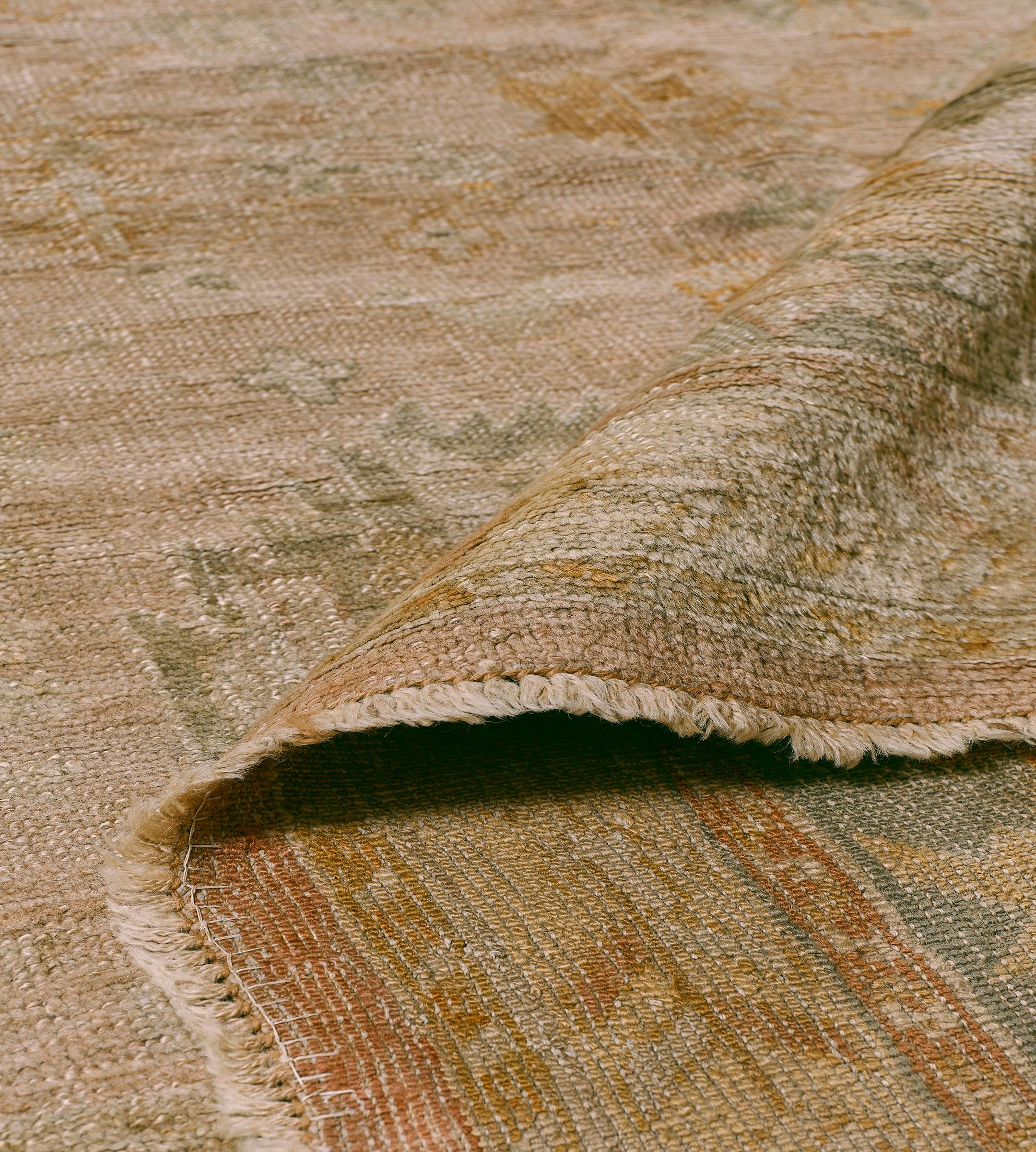 Traditional Antique Hand-woven Dusty-Rose Turkish Oushak Rug For Sale 5