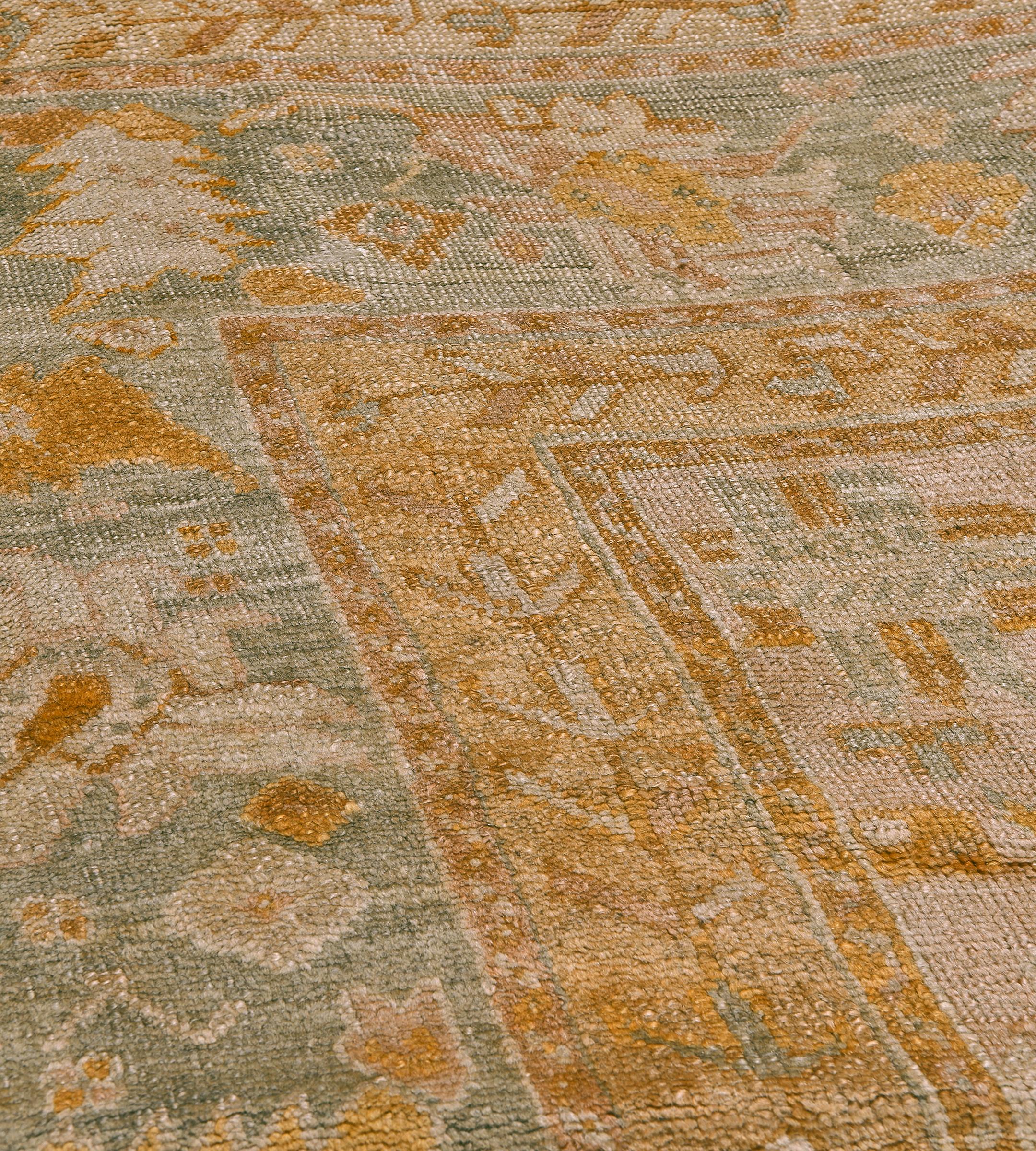 19th Century Traditional Antique Hand-woven Dusty-Rose Turkish Oushak Rug For Sale
