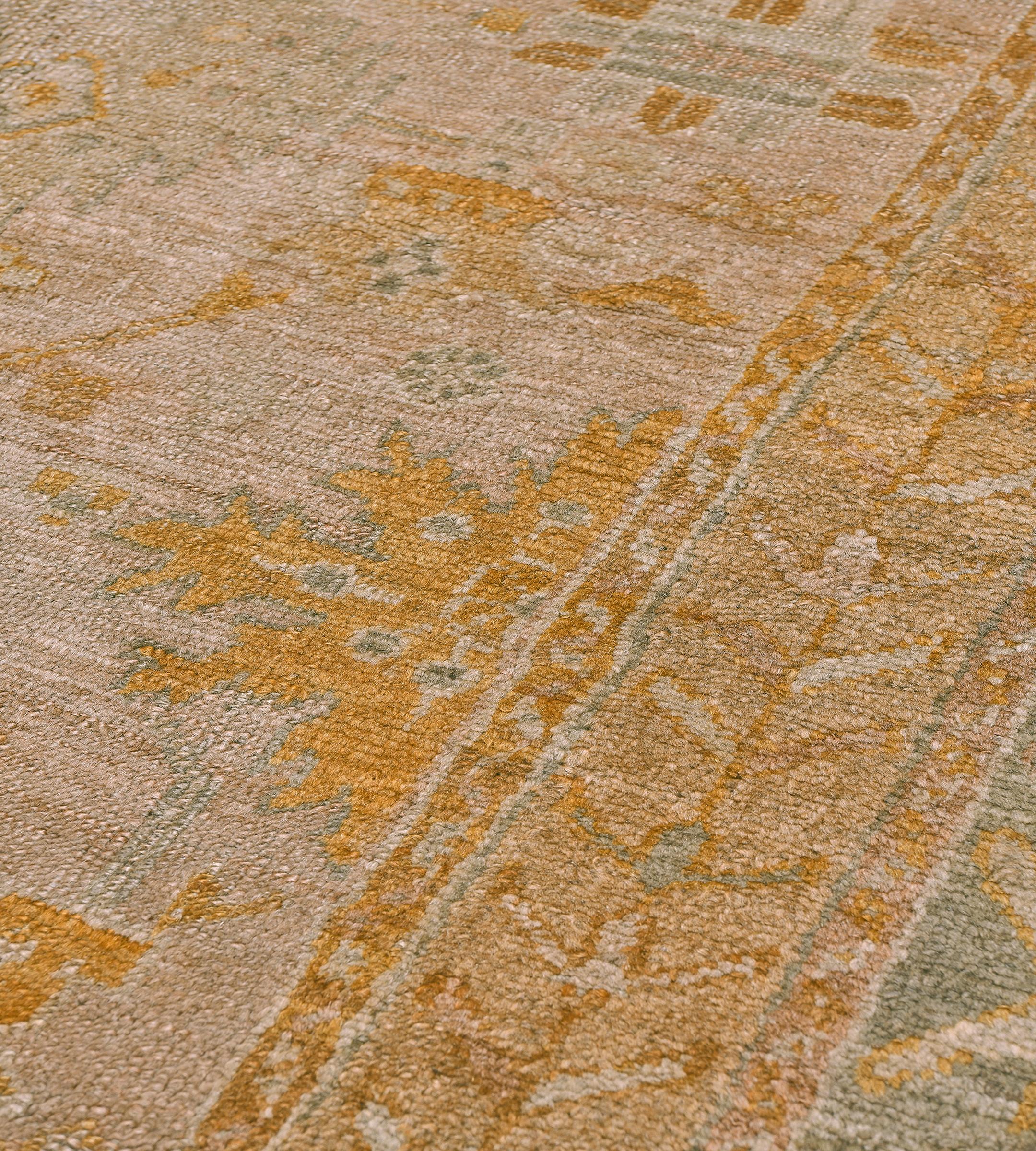 Wool Traditional Antique Hand-woven Dusty-Rose Turkish Oushak Rug For Sale
