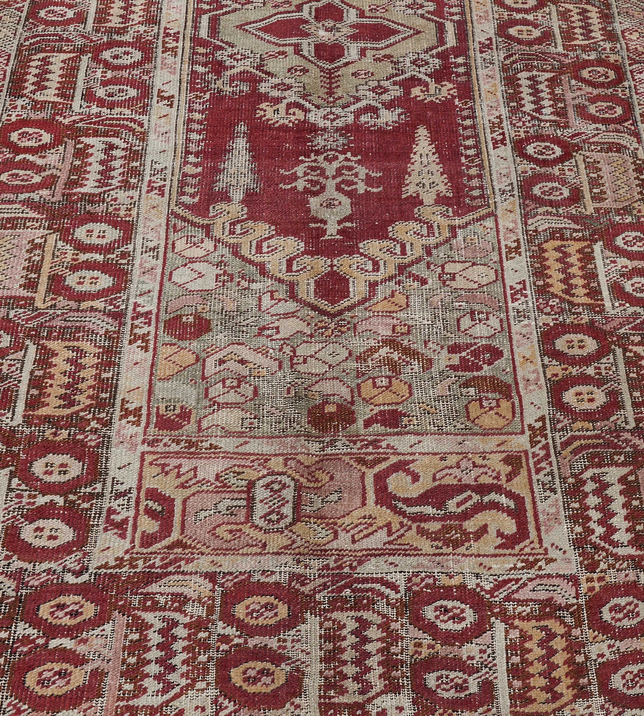 Wool Traditional Antique Handwoven Turkish Ghordes Rug For Sale