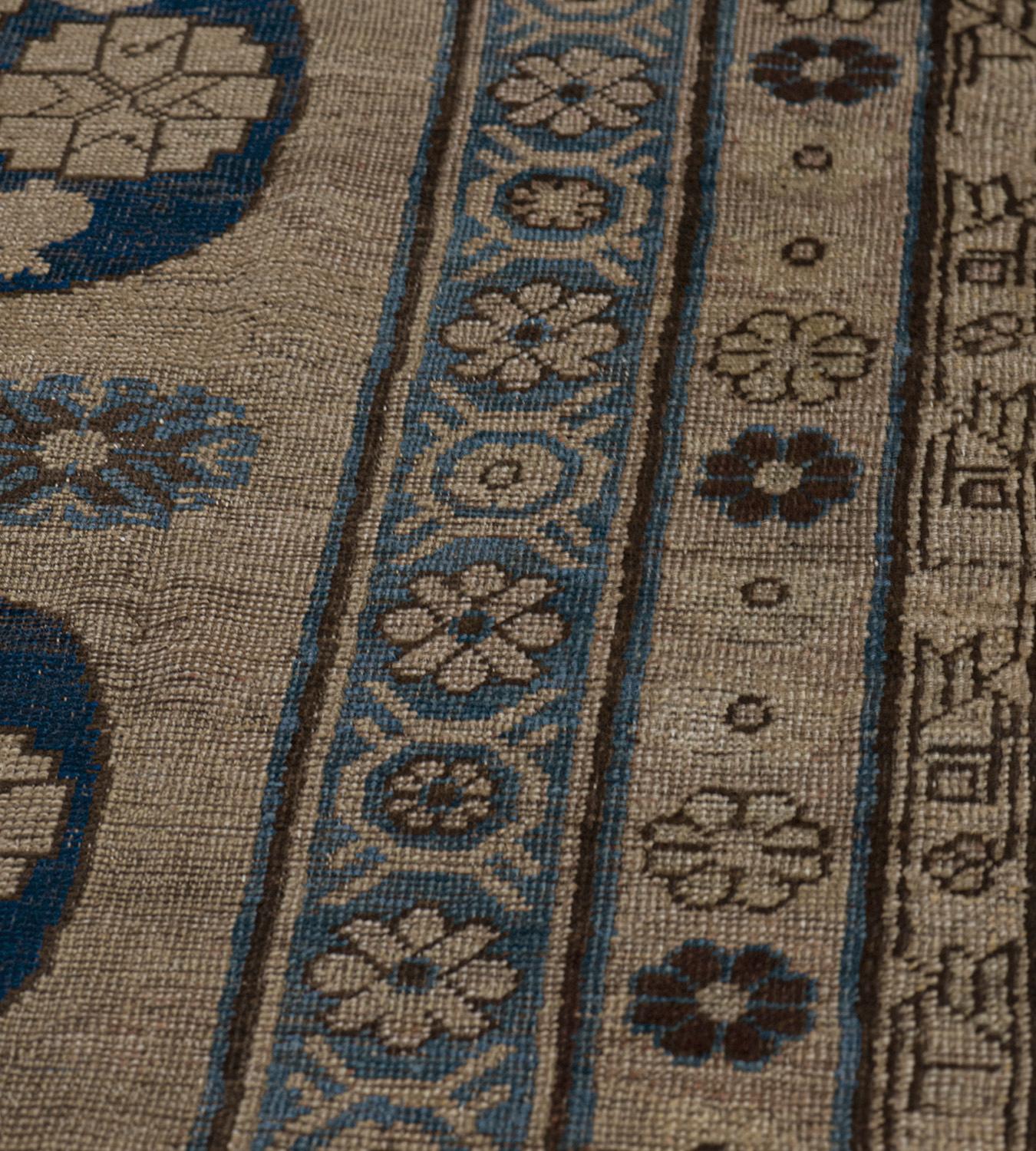 Hand-Woven Traditional Antique Handwoven Wool Persian Khotan Runner For Sale