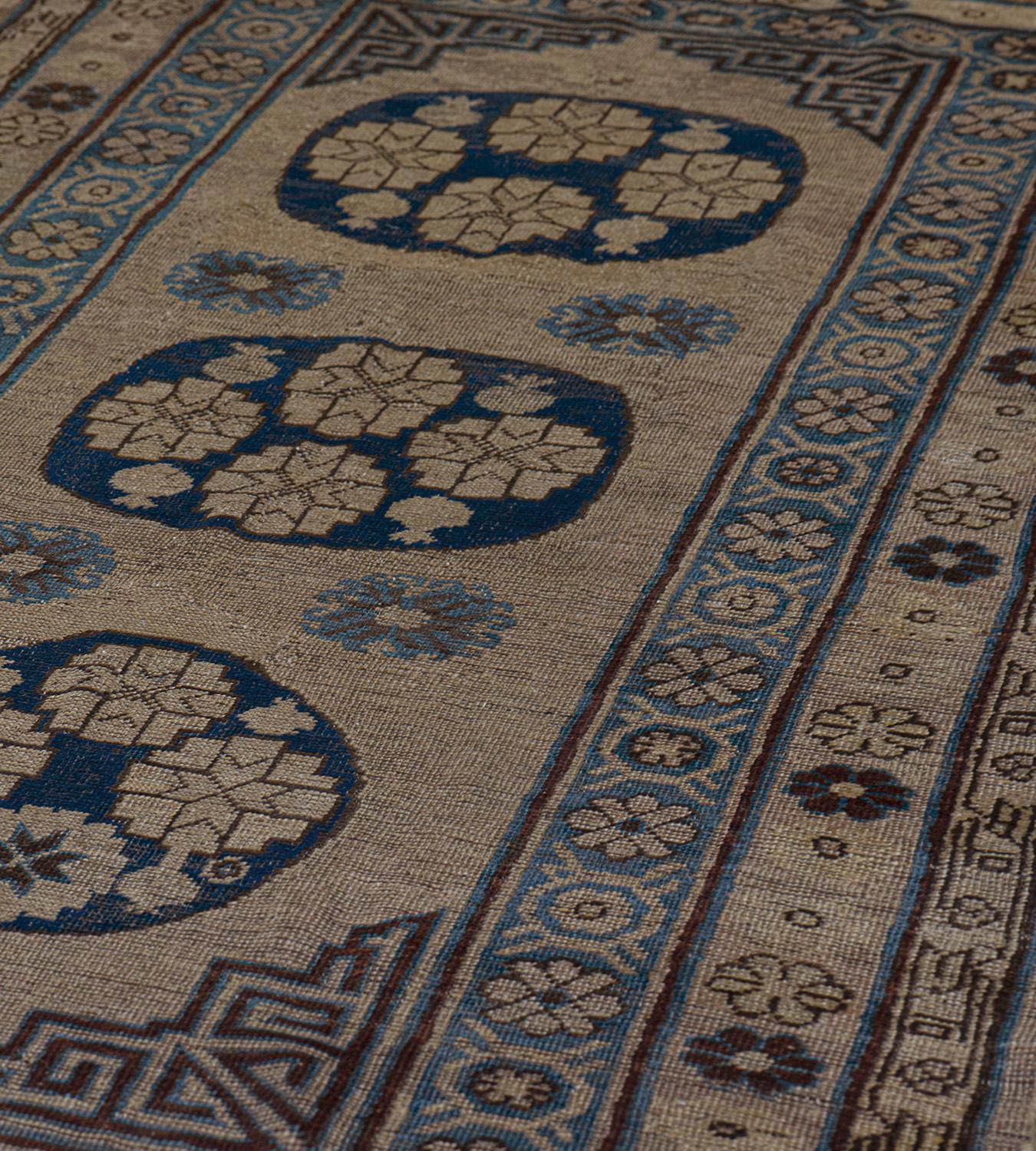 Traditional Antique Handwoven Wool Persian Khotan Runner In Good Condition For Sale In West Hollywood, CA