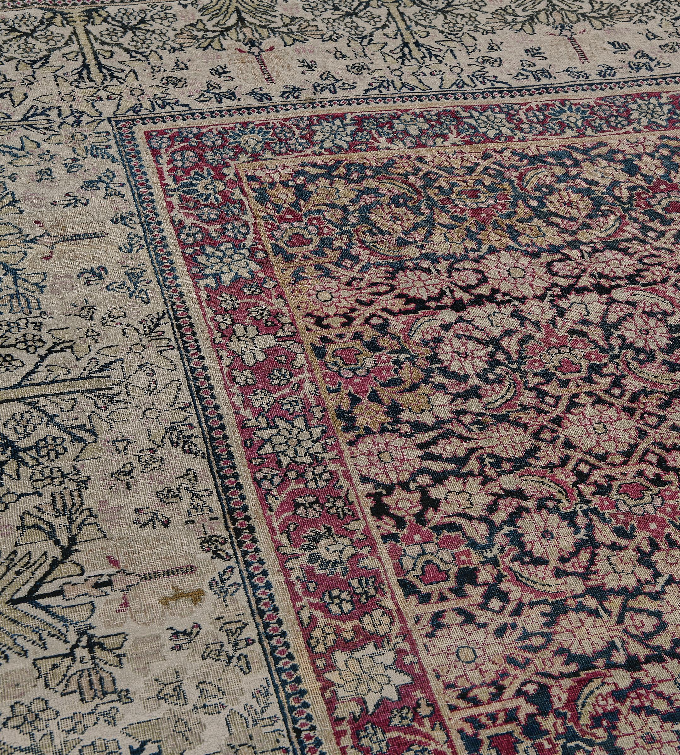 19th Century Traditional Antique Herati-Pattern Persian Kerman Rug For Sale