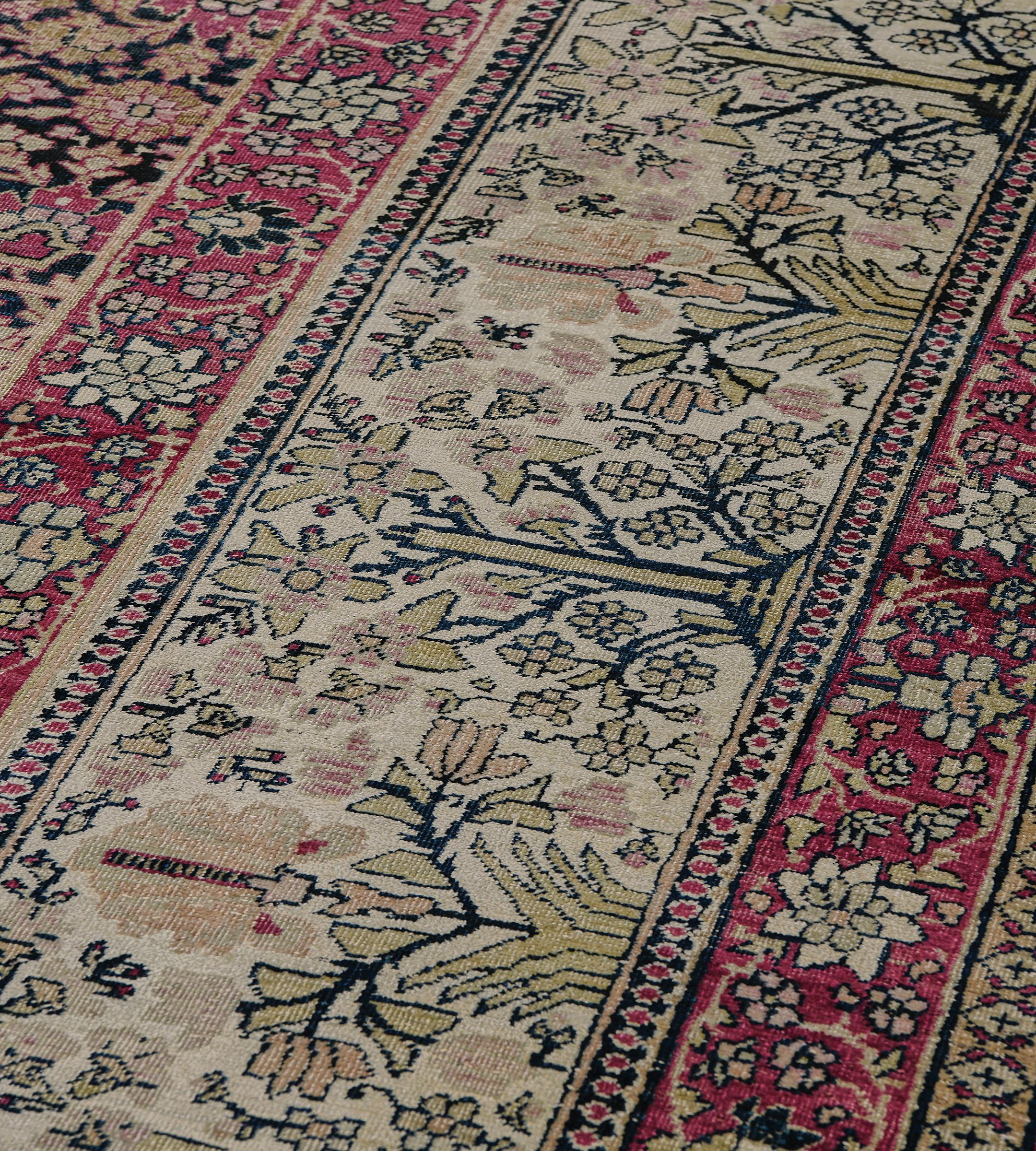 Laine Tapis persan Kerman traditionnel ancien peint en Herati en vente