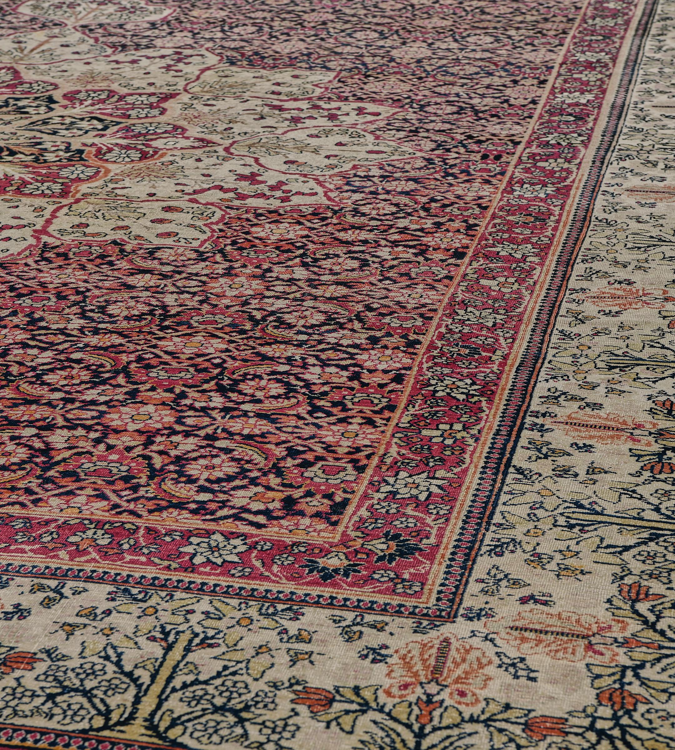 Tapis persan Kerman traditionnel ancien peint en Herati en vente 1