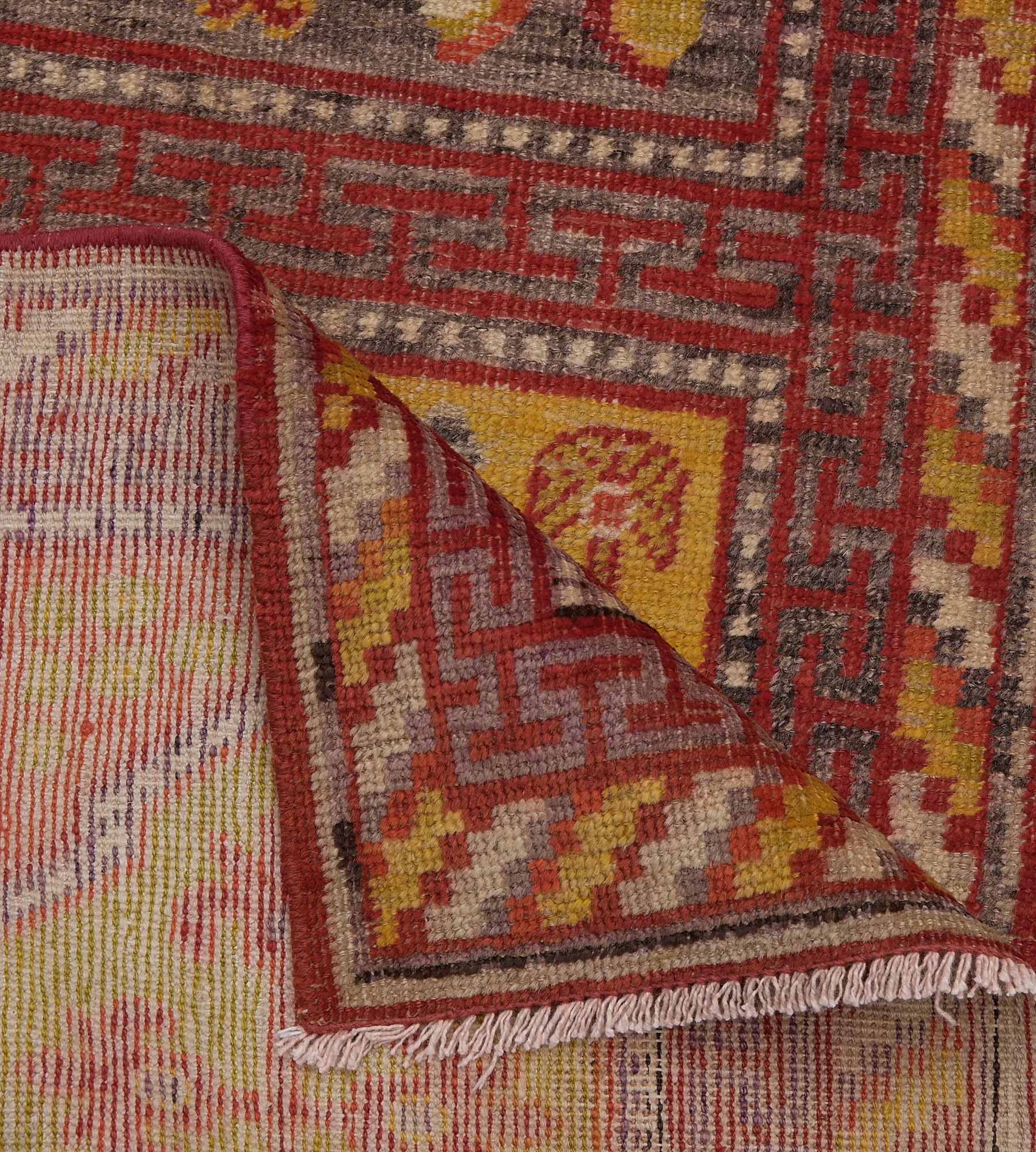 Wool Traditional Antique Horizontal Panels Khotan Runner Wall-Hanging For Sale
