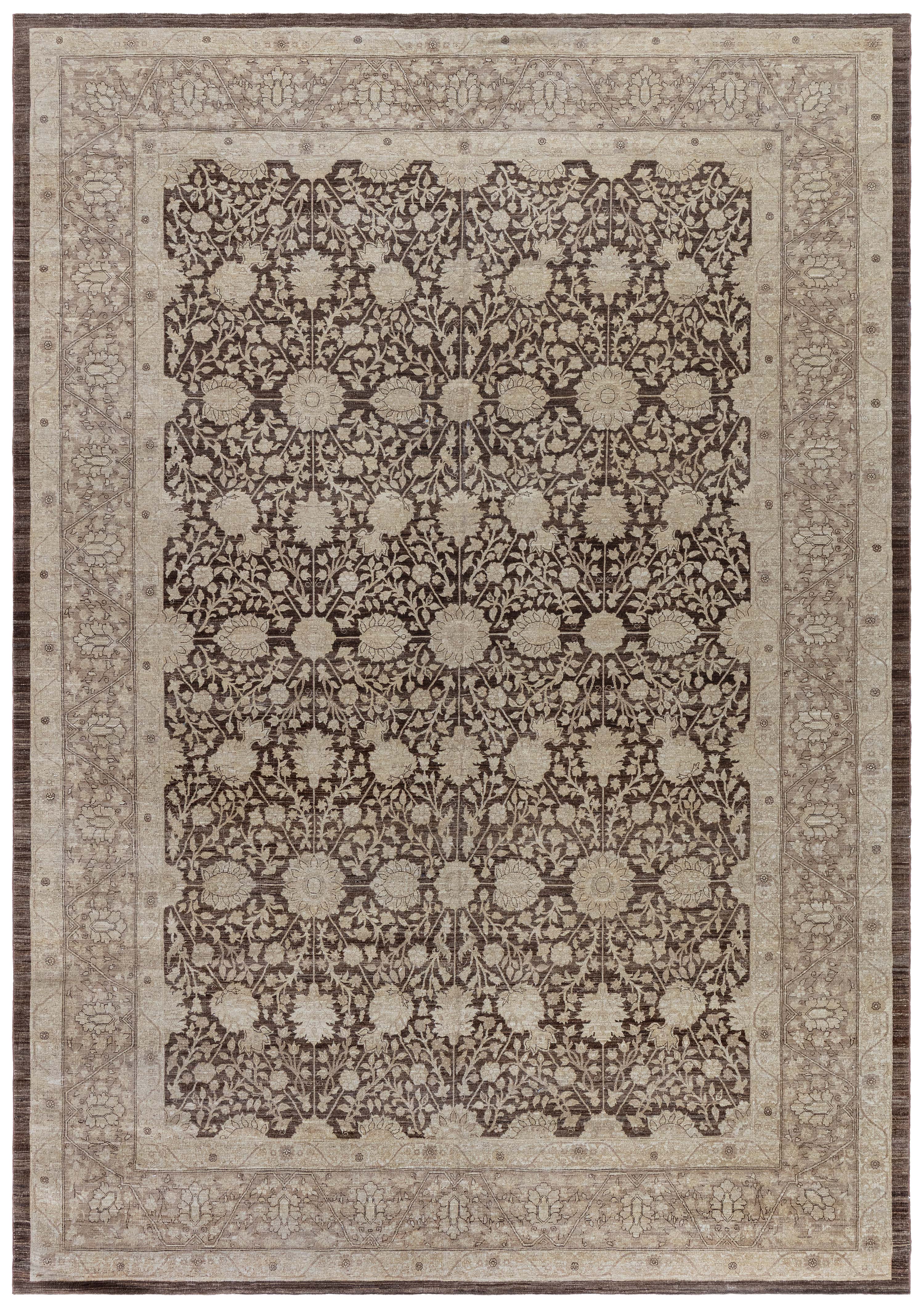 Traditional Antique-Inspired Beige Rug "Sepia Arabesque" by Doris Leslie Blau For Sale