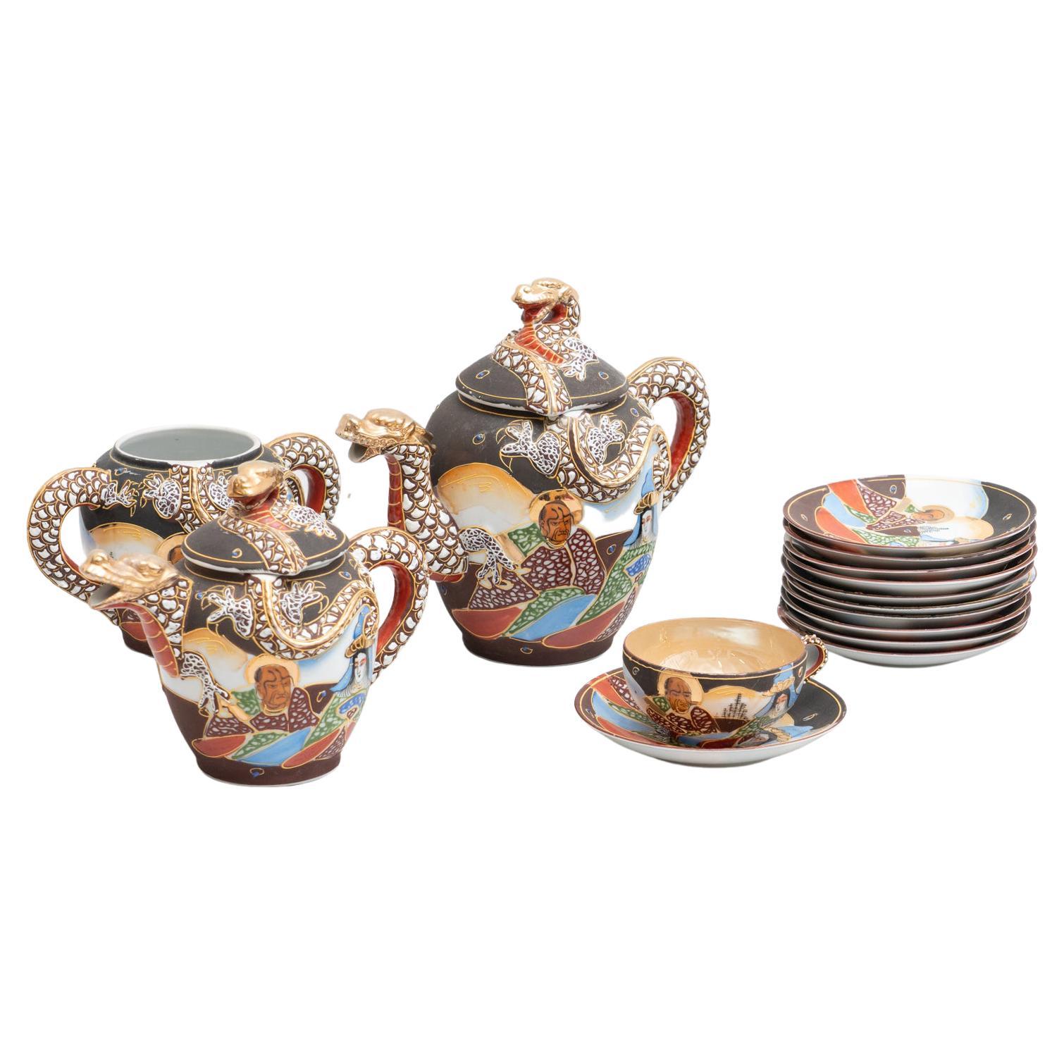 Traditionelles antikes japanisches Porzellan-Teeset mit 23 Pieces, um 1950