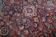 Zabihi Collection Navy Traditional Antique Kashan Rug