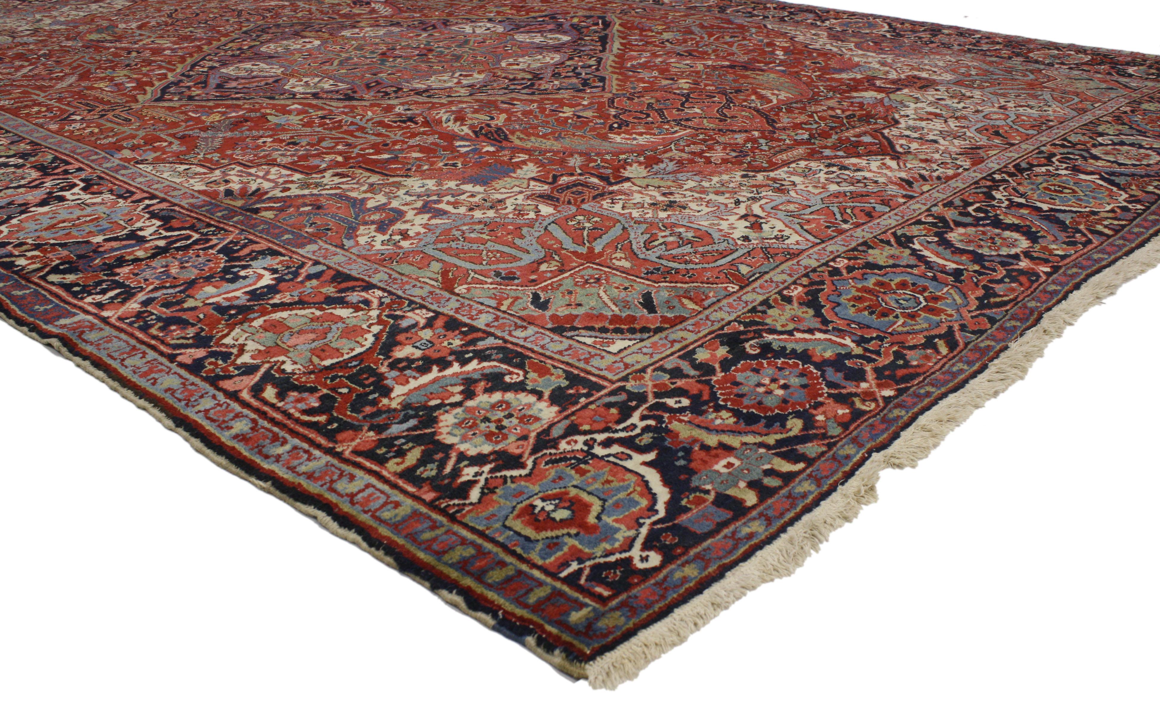 Heriz Serapi Traditional Antique Persian Heriz Rug with English Country Style Manor House For Sale