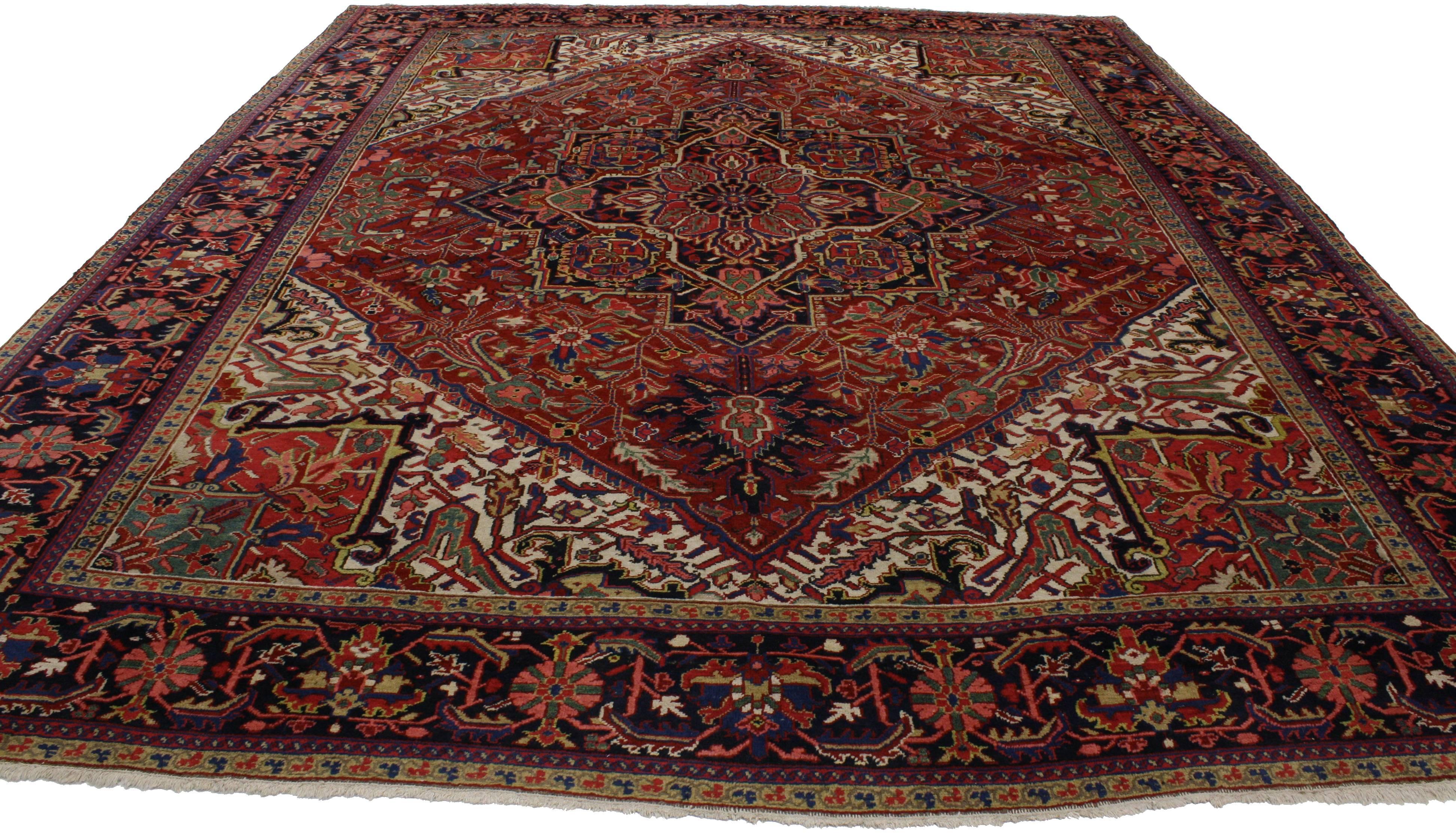 20th Century Traditional Antique Persian Heriz Rug with English Country Style Manor House For Sale
