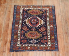 Traditional Antique Persian Square Navy Blue Heriz Rug