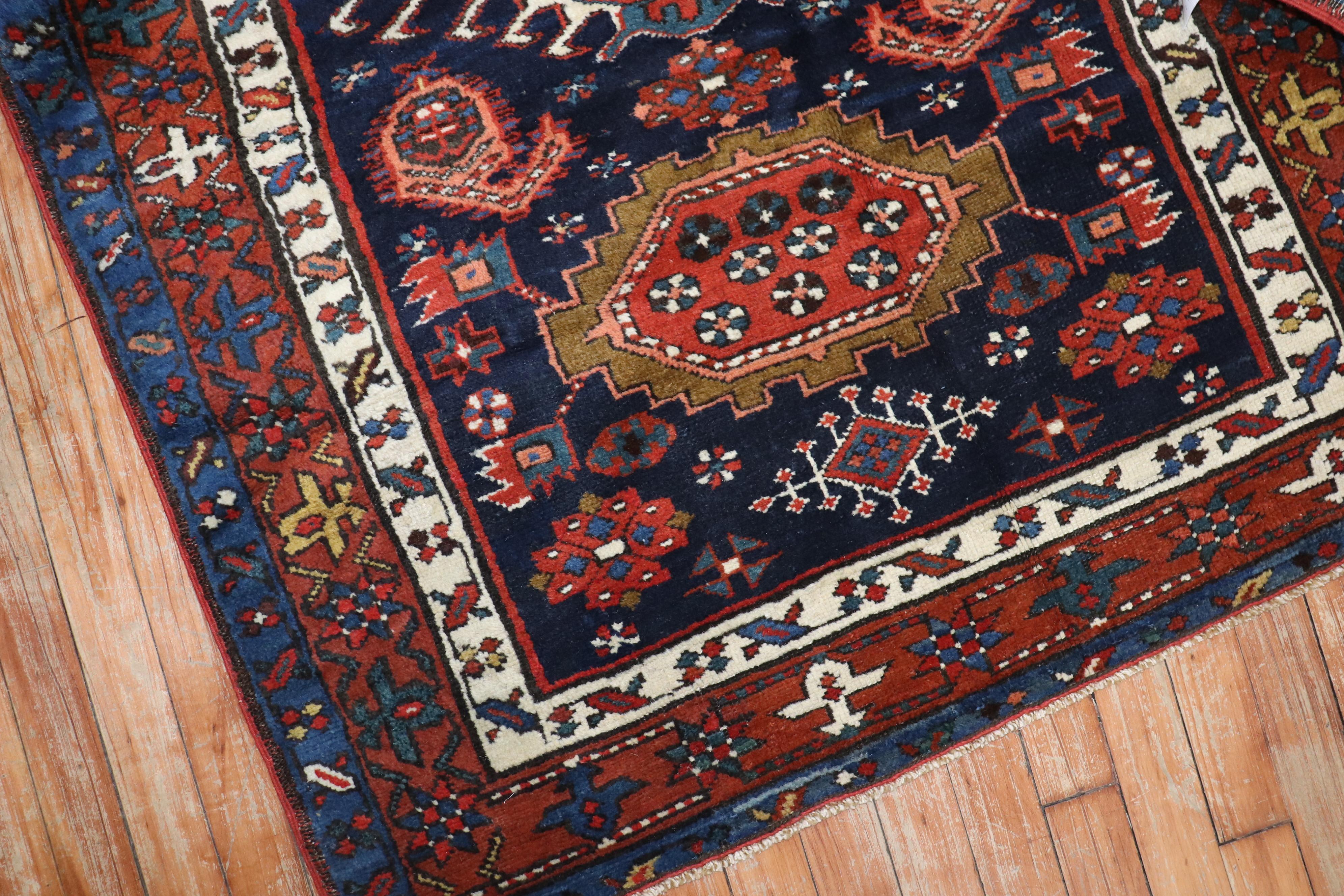 Serapi Traditional Antique Persian Square Navy Blue Heriz Rug For Sale