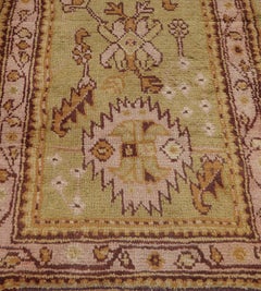 Traditional Antique Pistachio-Green and Pink Anatolian Oushak Runner