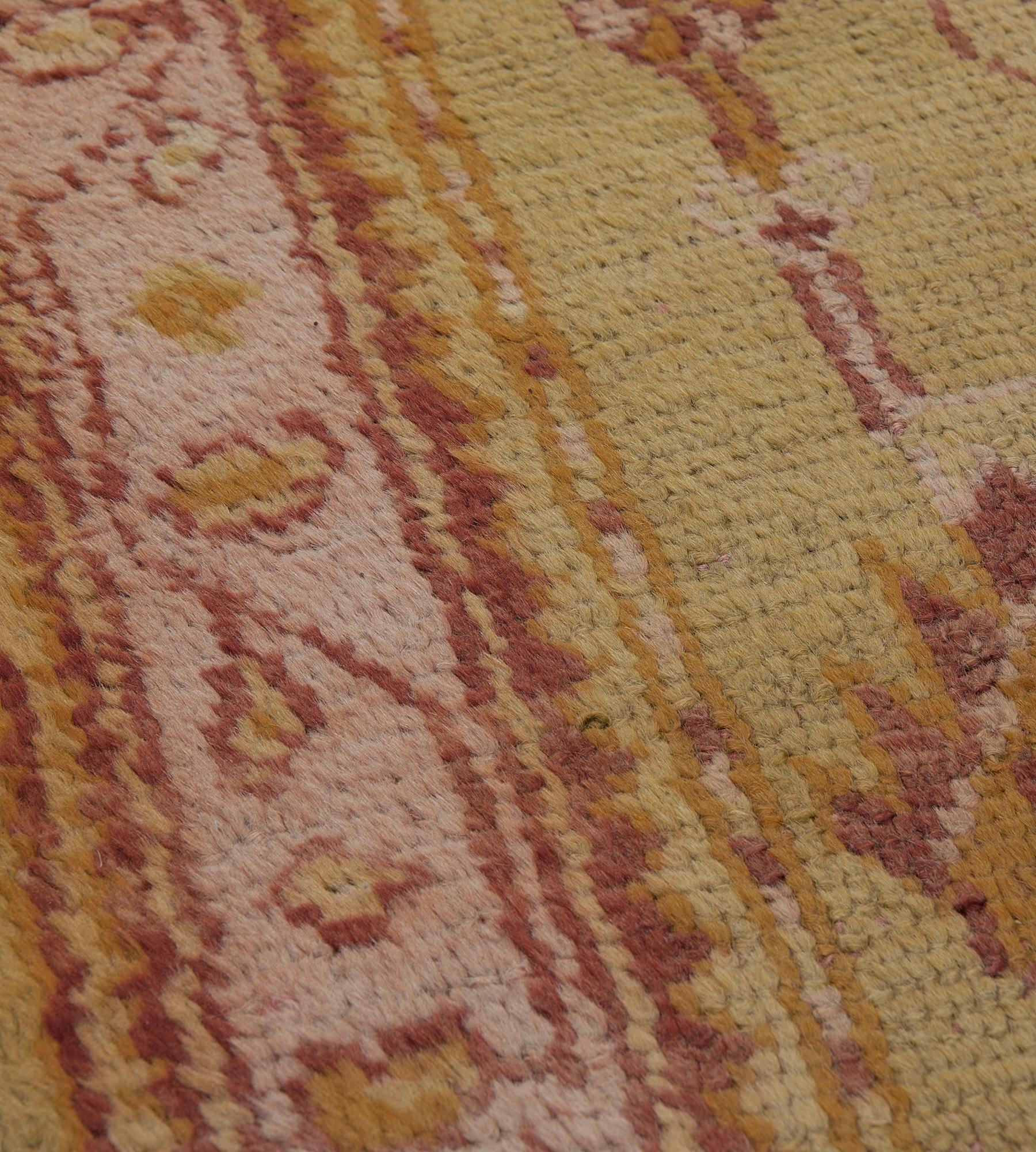 Wool Traditional Antique Pistachio-Green and Pink Anatolian Oushak Runner For Sale