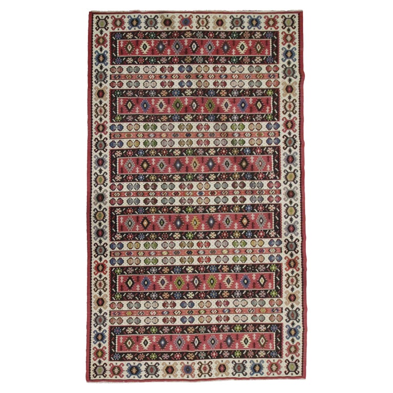 Pirot Rug Pattern Traditional Antique Rug Pirot Kilim Handwoven Striped Wool Area Rug For ...