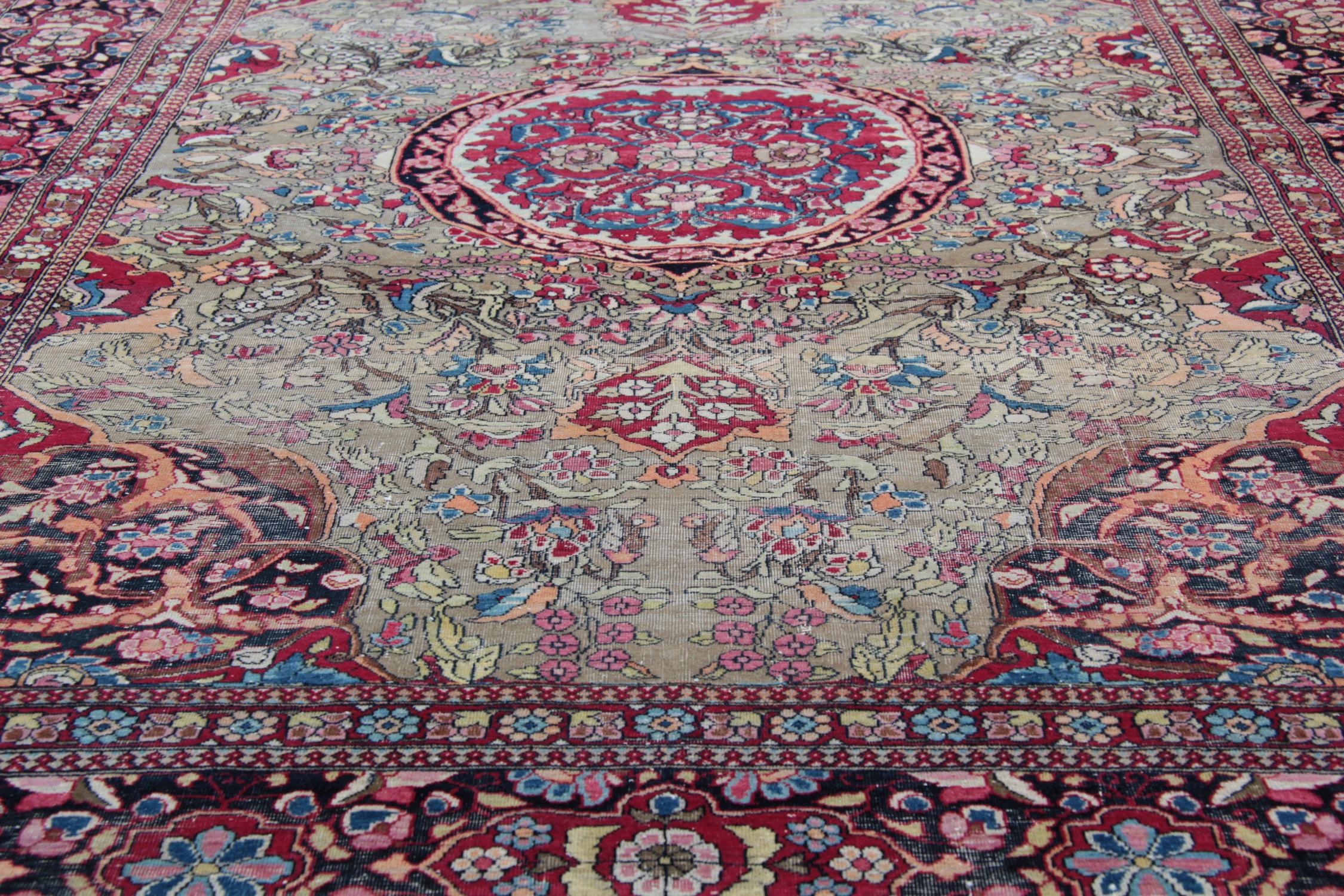 Fin du XIXe siècle Tapis traditionnel ancien noué à la main, zone orientale, tapis en laine verte en vente