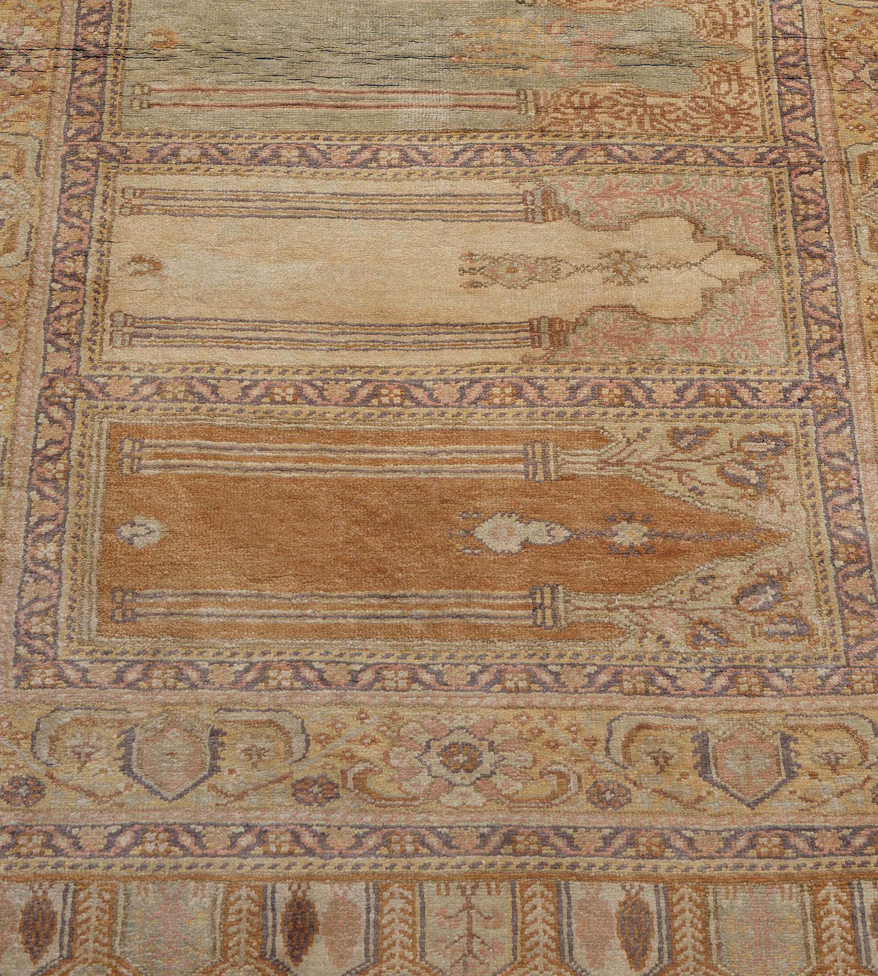 Traditional Antique Silk Golden Turkish Kayseri Runner For Sale 1