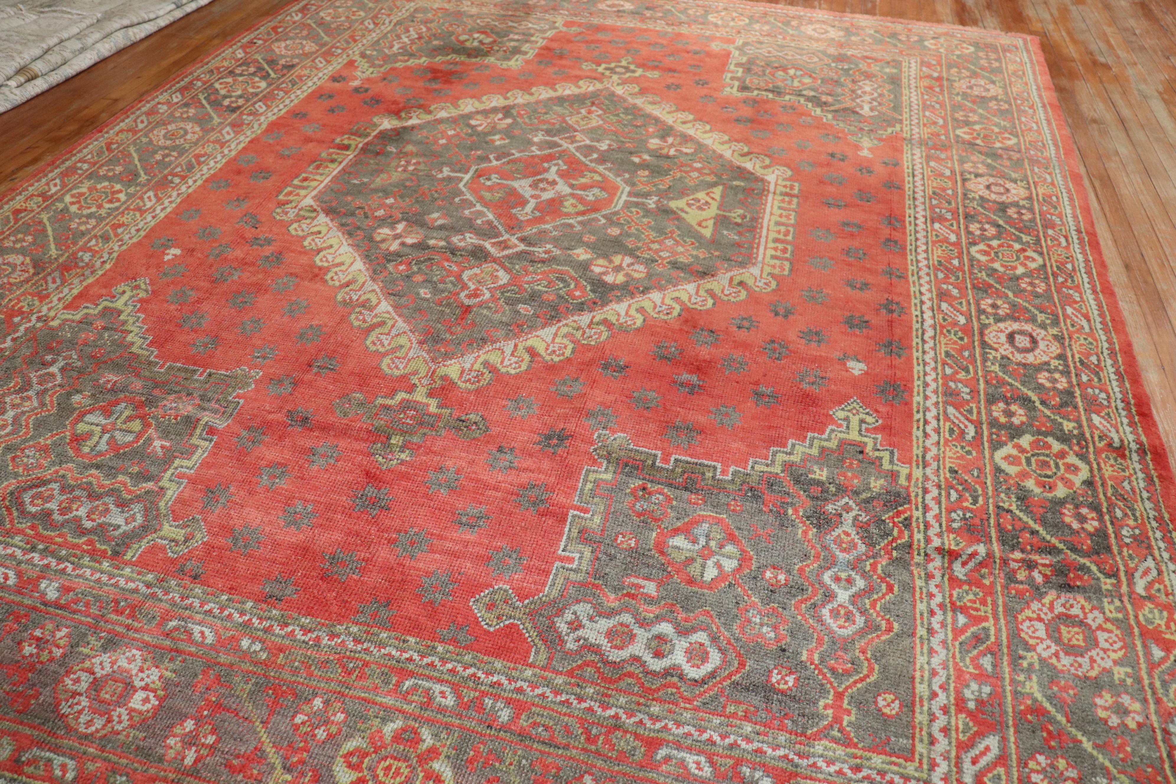 Adam Style Traditional Antique Turkish Oushak Carpet, 20th Century For Sale