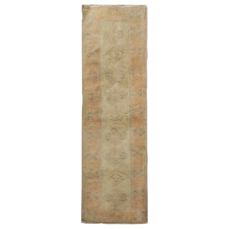 Traditional Antique Turkish Runner, Multicolored Wool Rug Handmade in