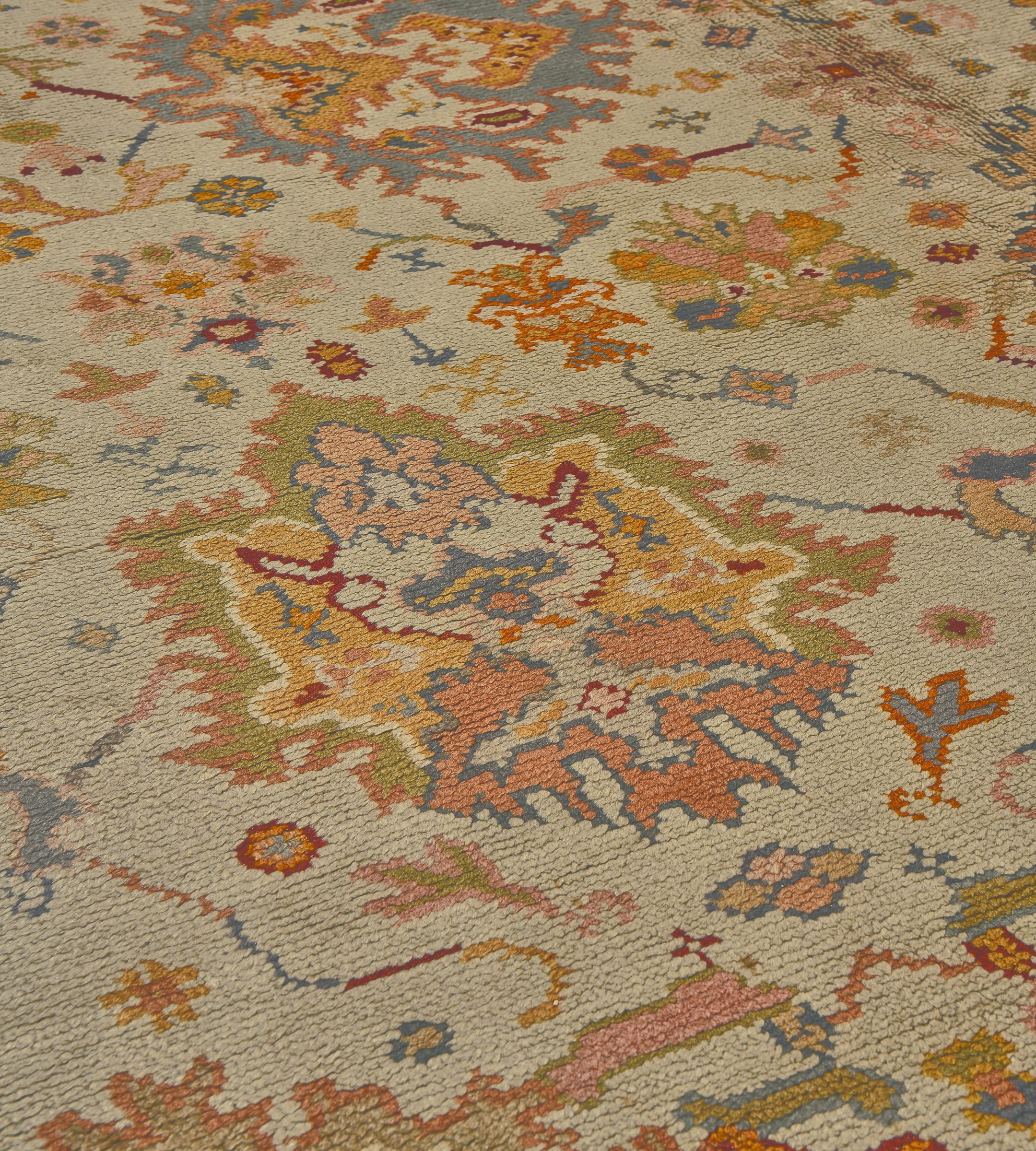 Hand-Knotted Traditional Antique Wool Floral Irish Donegal Rug  12'8x16'2 For Sale