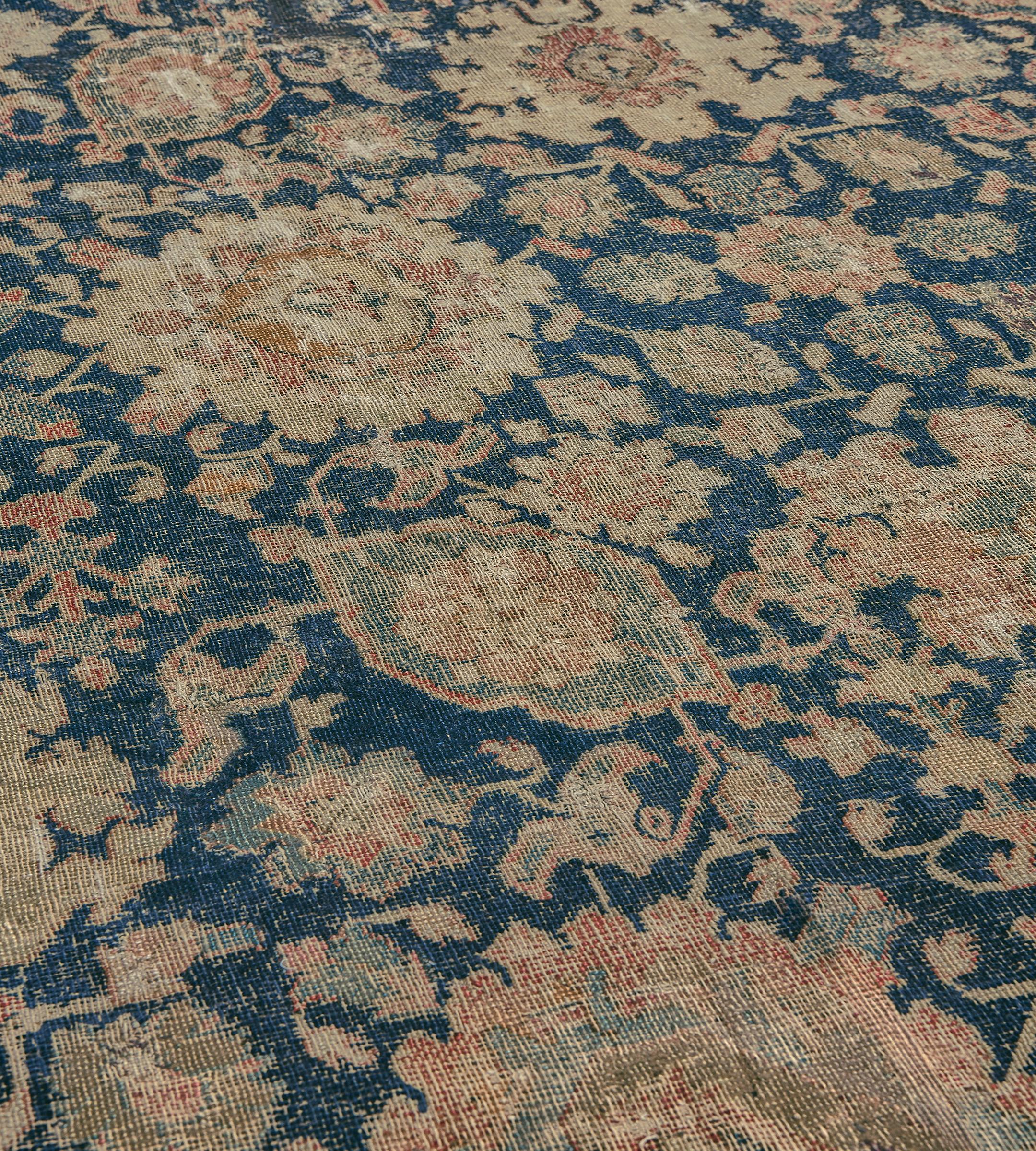 Alfombra persa Isfahan tradicional antigua de lana con vetas florales  13'2