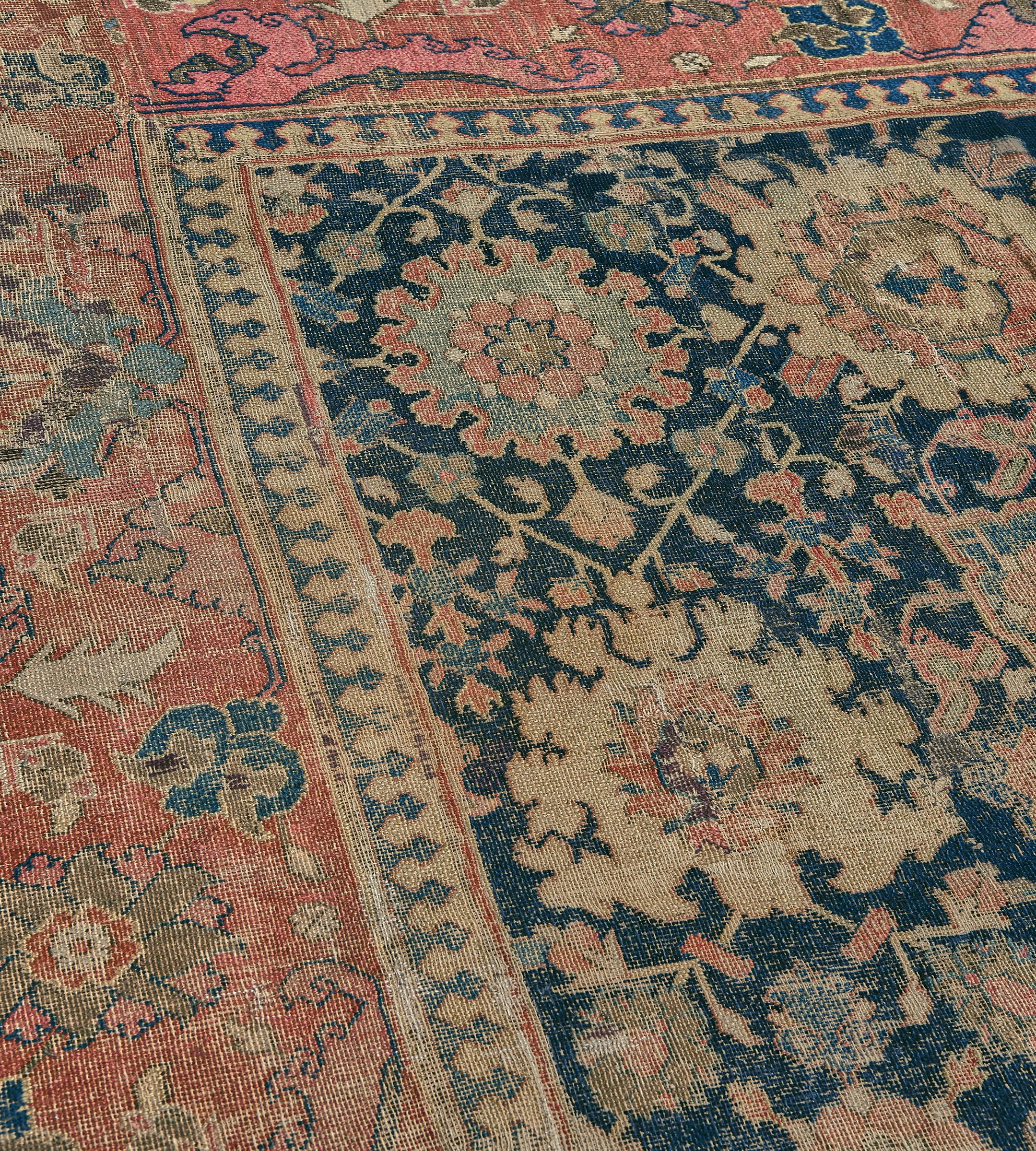 Alfombra persa Isfahan tradicional antigua de lana con vetas florales  13'2