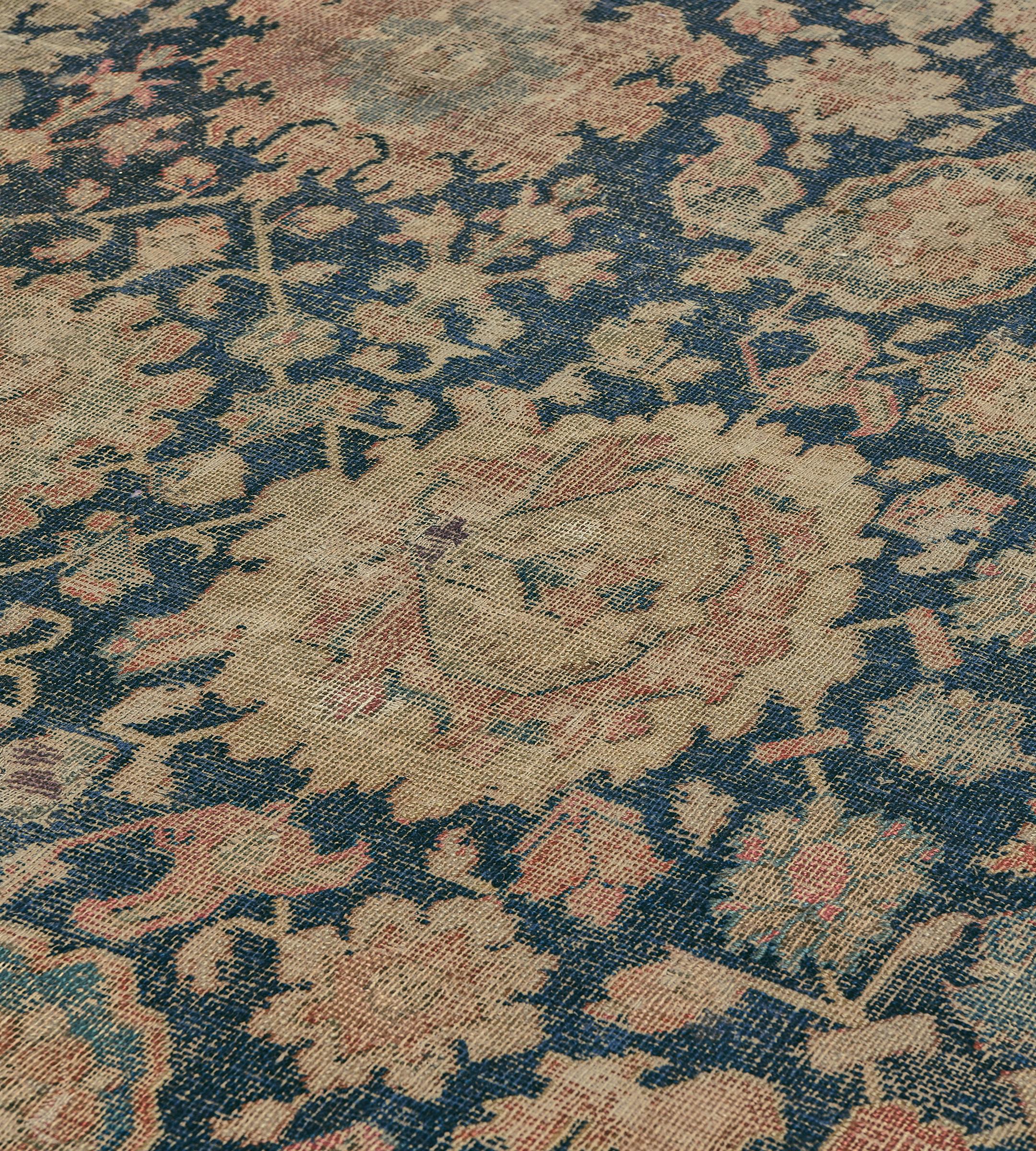Alfombra persa Isfahan tradicional antigua de lana con vetas florales  13'2