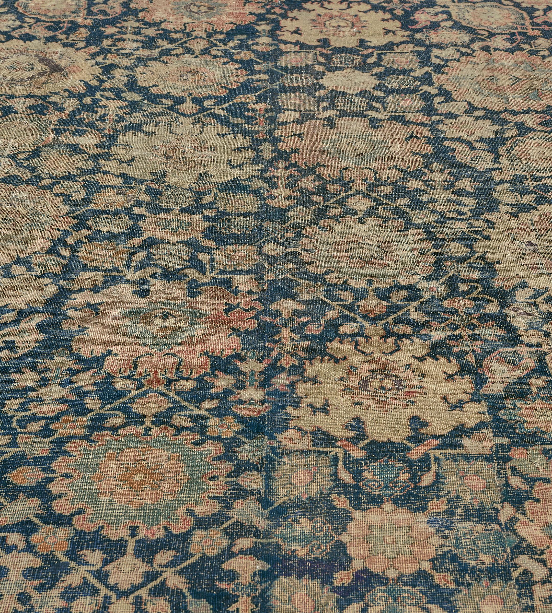 Alfombra persa Isfahan tradicional antigua de lana con vetas florales  13'2