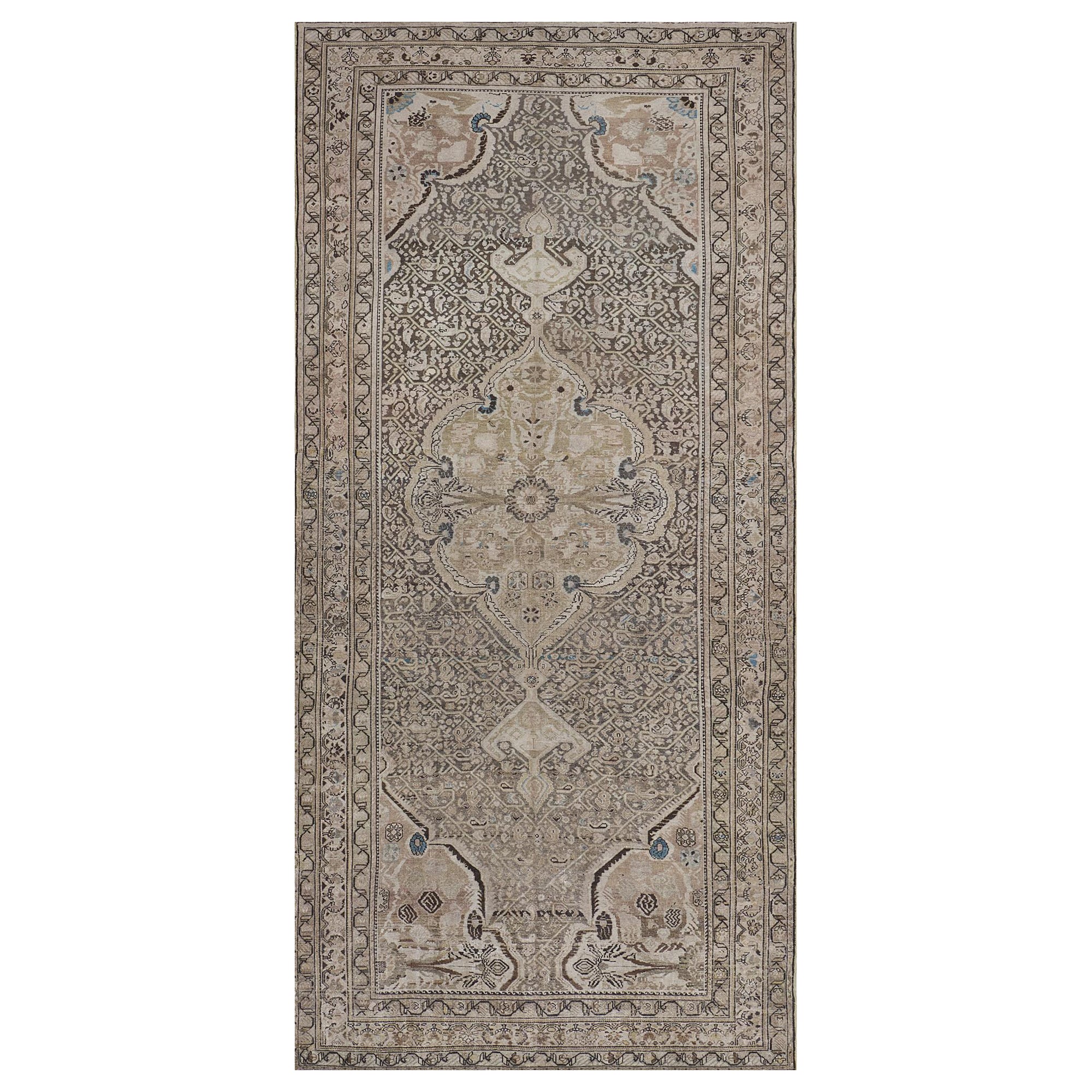 Tapis traditionnel persan Malayer ancien gris-bleu