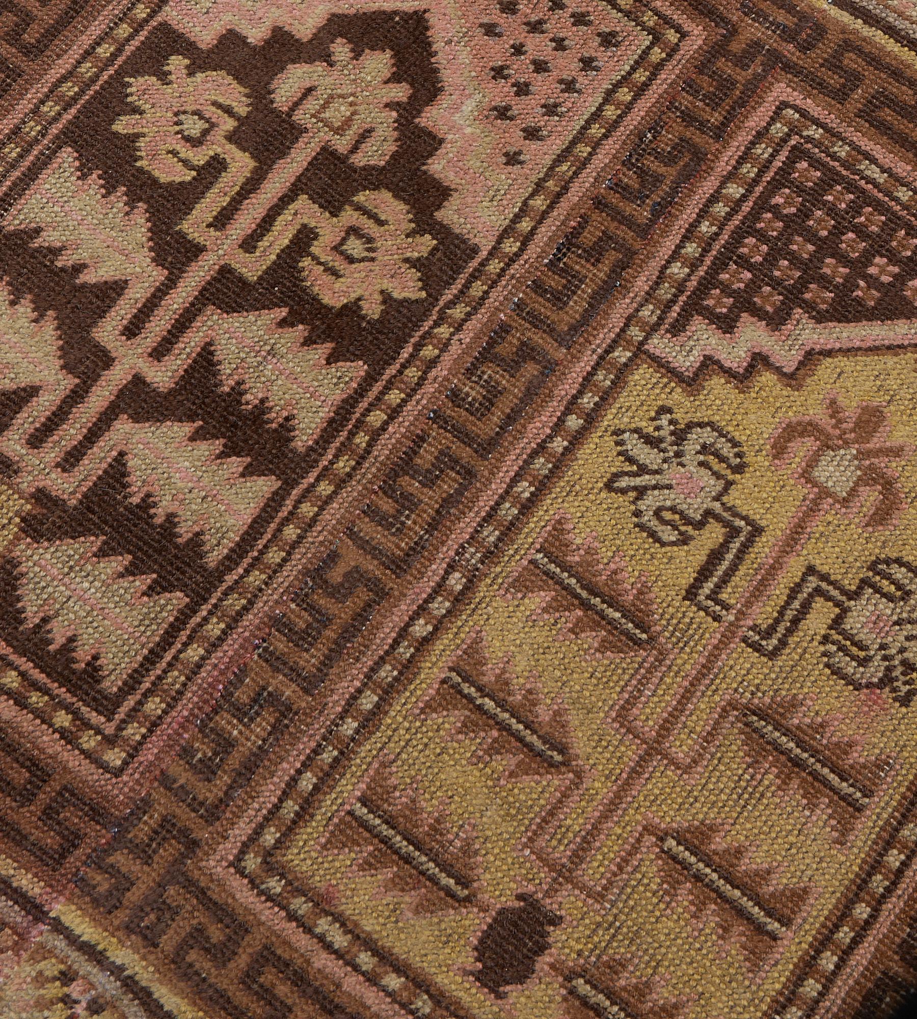 Hand-Woven Traditional Antique Wool Hand-woven Khotan Runner For Sale
