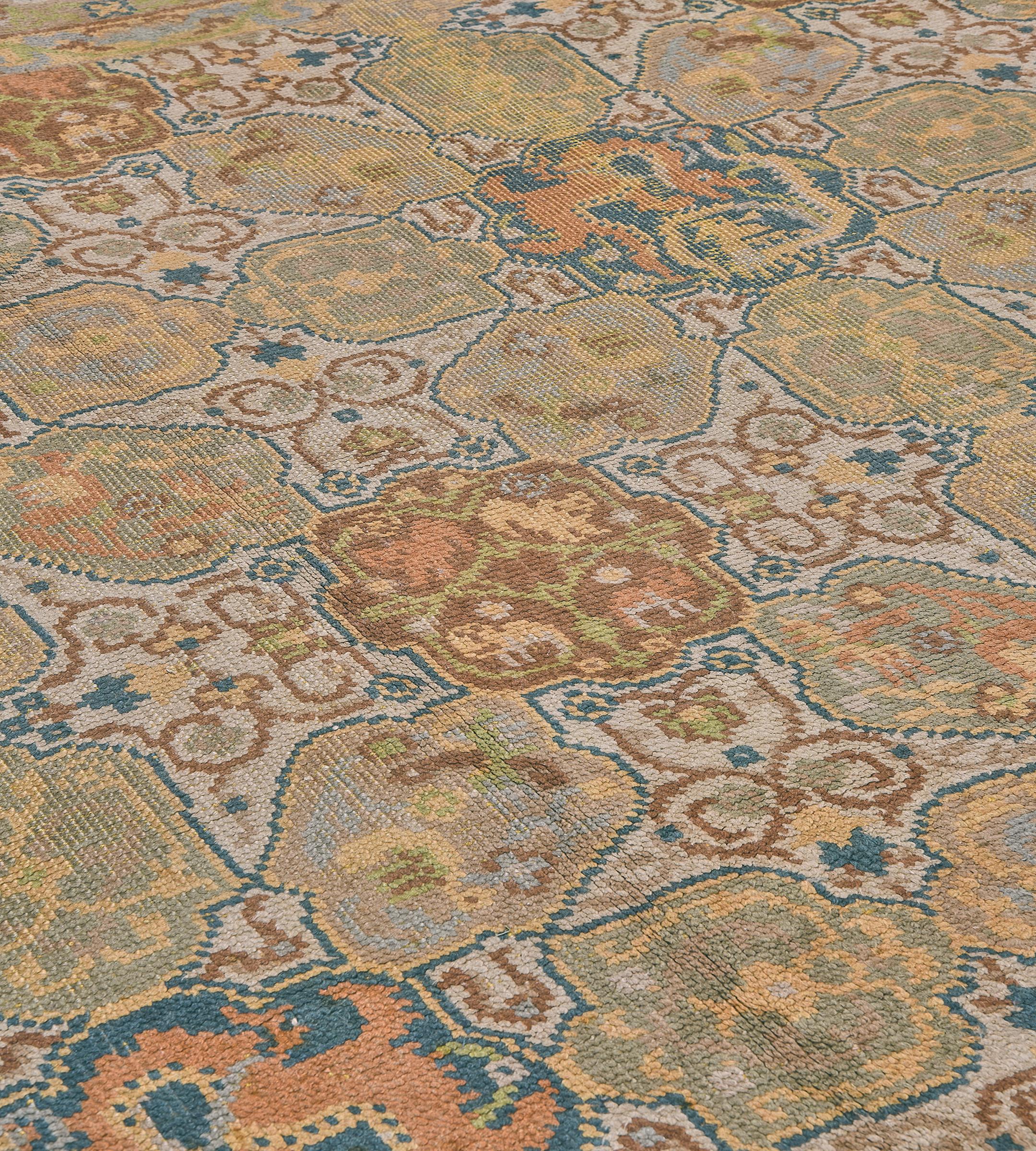 Hand-Knotted Traditional Antique Wool Handwoven European Rug For Sale