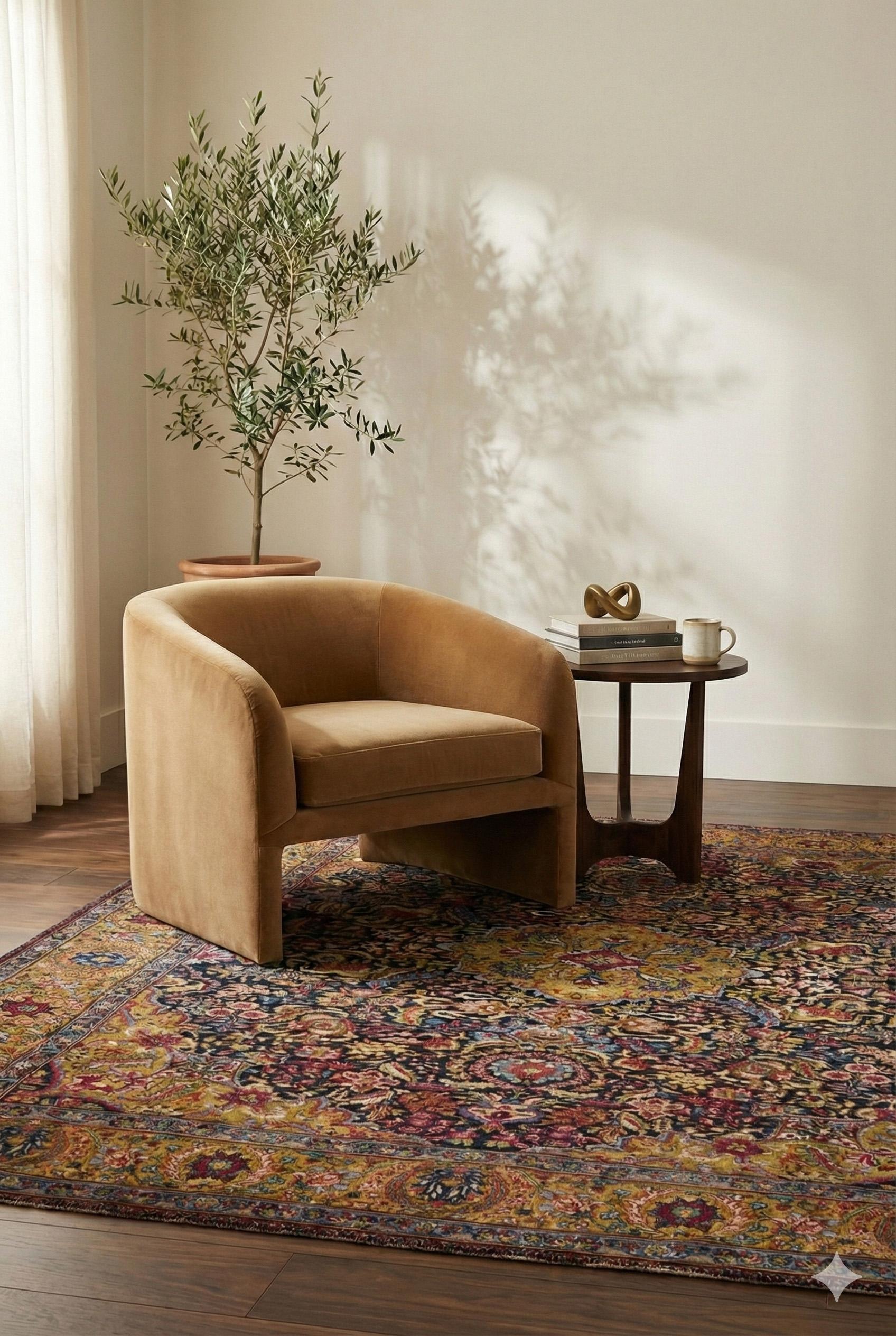 Traditioneller Bereich Teppich 8 ft x 11 ft - Blumenmotiv - Gold Blau & Rosa (Stammeskunst) im Angebot