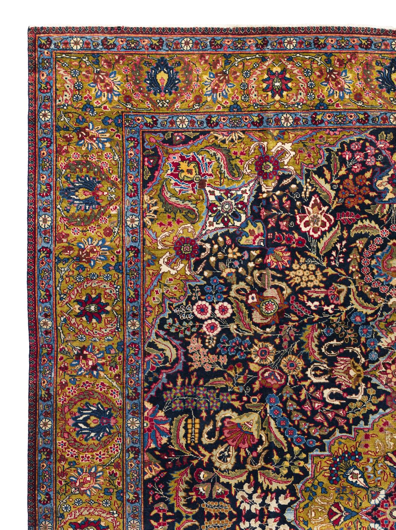 Traditioneller Bereich Teppich 8 ft x 11 ft - Blumenmotiv - Gold Blau & Rosa (Persisch) im Angebot