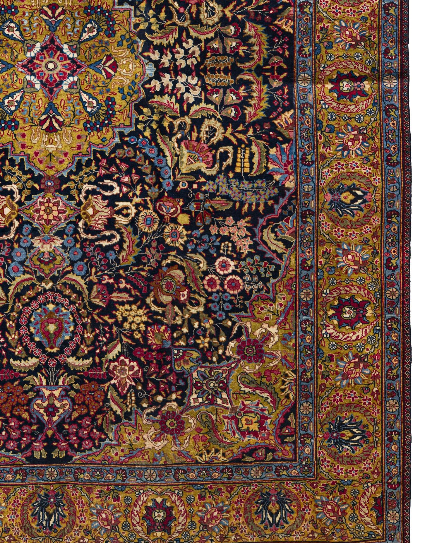 Traditioneller Bereich Teppich 8 ft x 11 ft - Blumenmotiv - Gold Blau & Rosa (Handgewebt) im Angebot