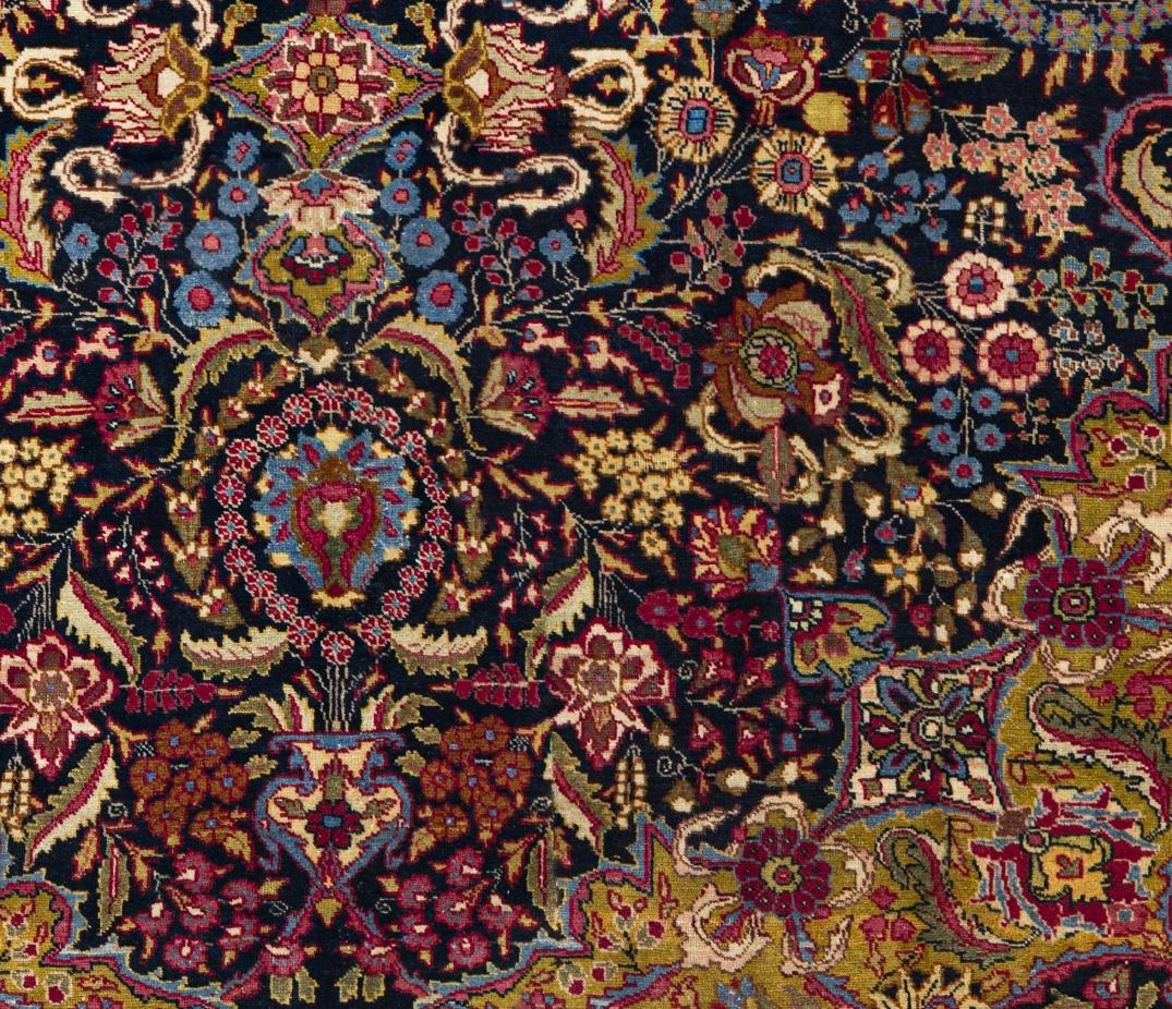 Traditioneller Bereich Teppich 8 ft x 11 ft - Blumenmotiv - Gold Blau & Rosa (Wolle) im Angebot