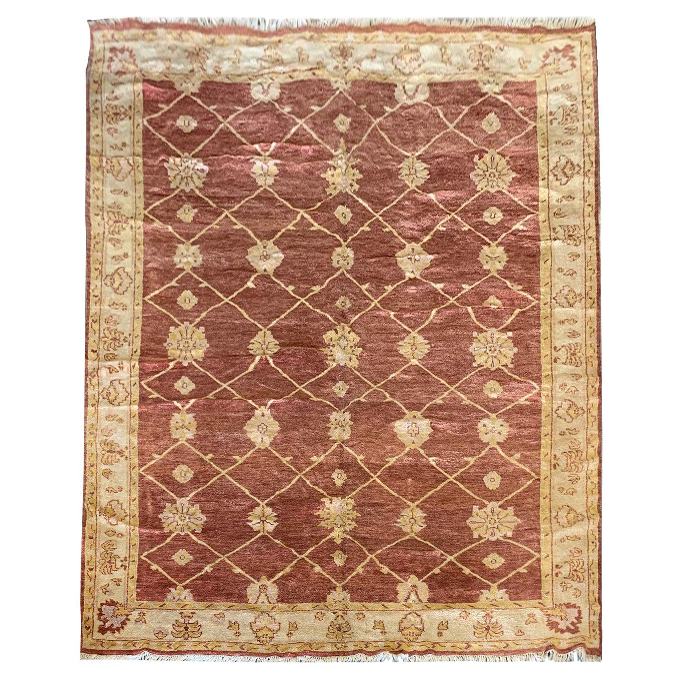 Traditional Area Rug Handmade Wool Brown Carpet Indian Zeigler For Sale