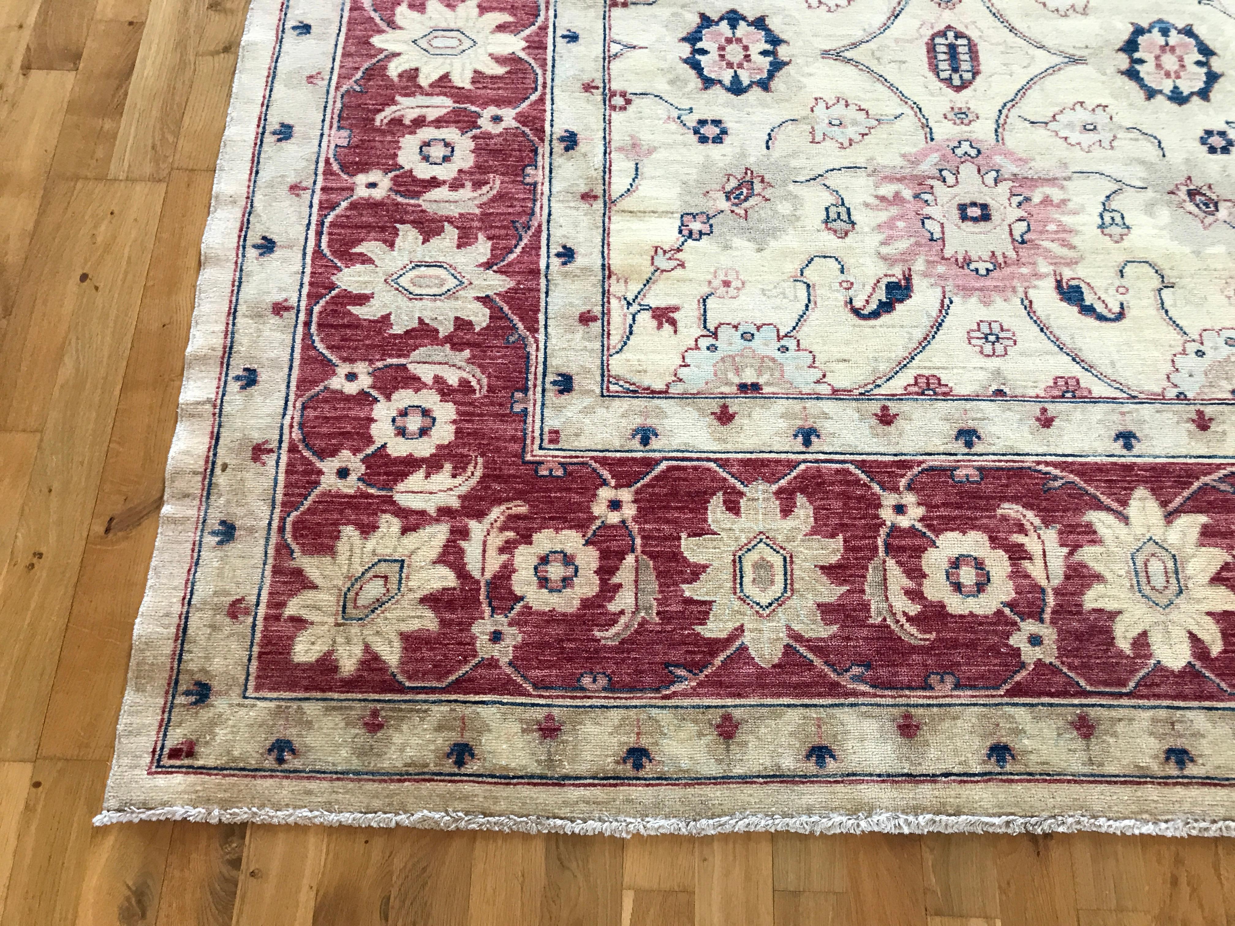 Pakistani Traditional Area Rug with Red Border For Sale