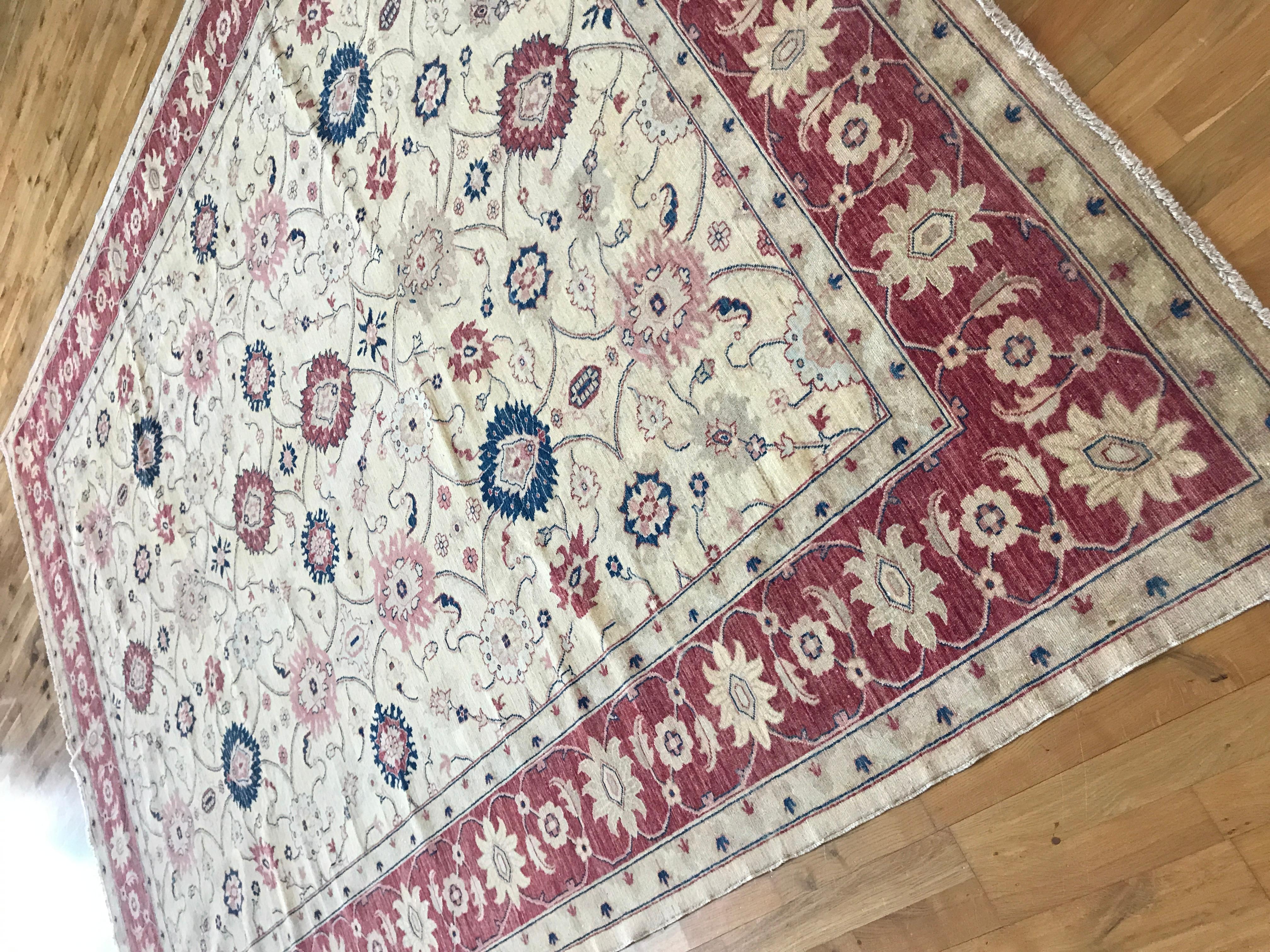 Contemporary Traditional Area Rug with Red Border For Sale