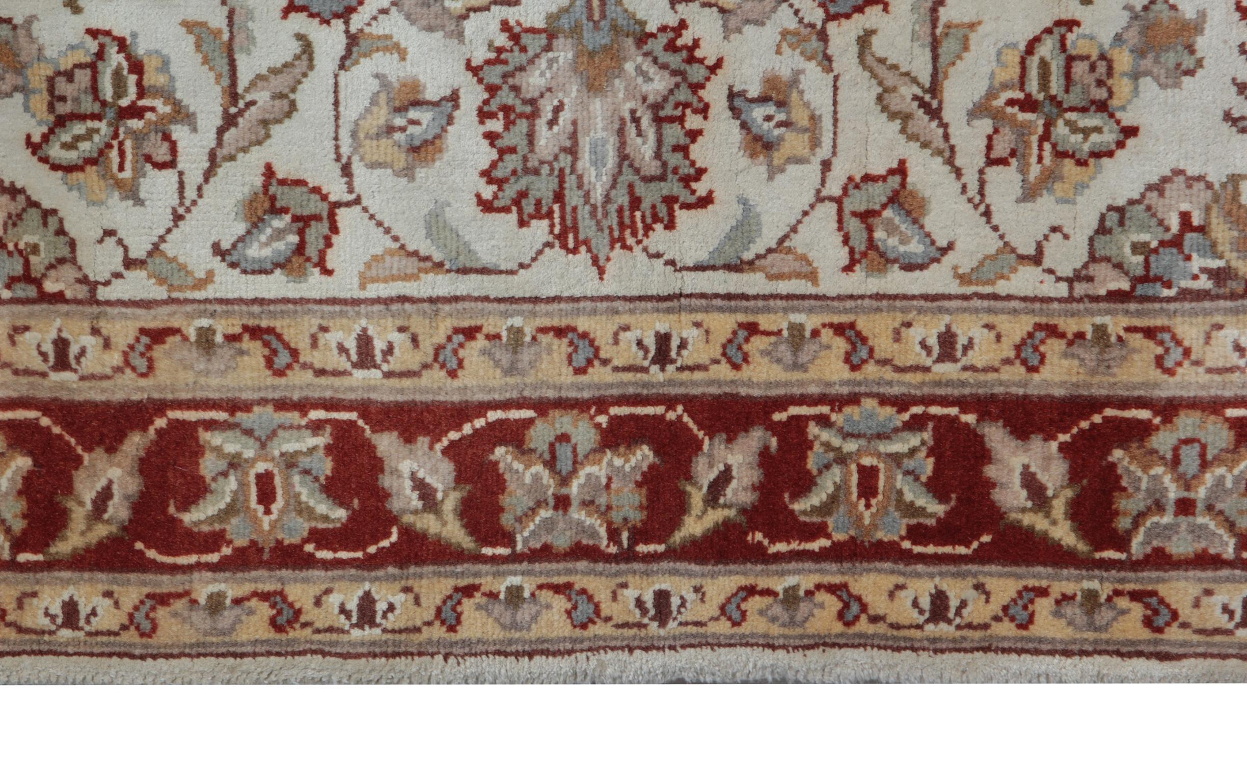 Hand-Crafted Traditional Area Rugs, Indian Carpet Cream Rug, Floor Rugs for Sale Red Border