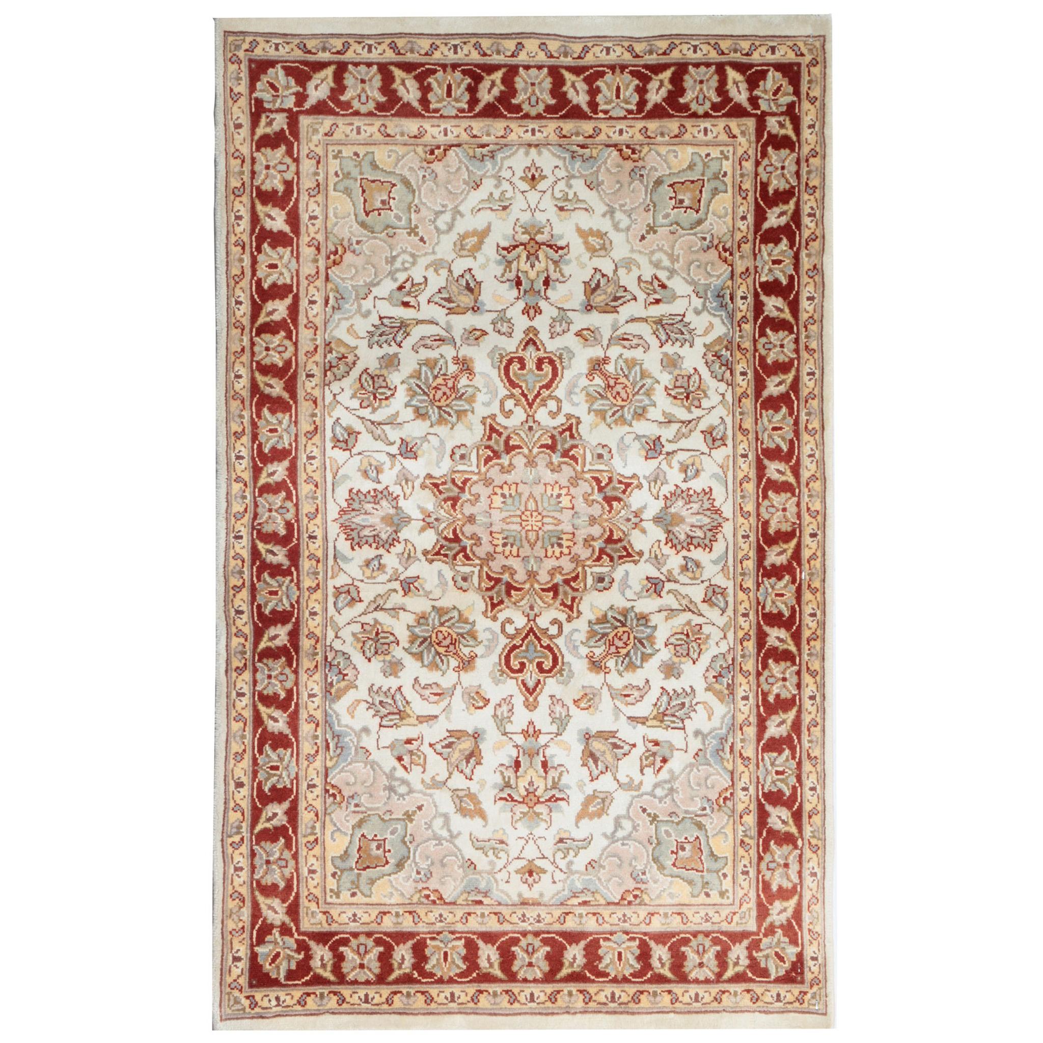 Traditional Area Rugs, Indian Carpet Cream Rug, Floor Rugs for Sale Red Border
