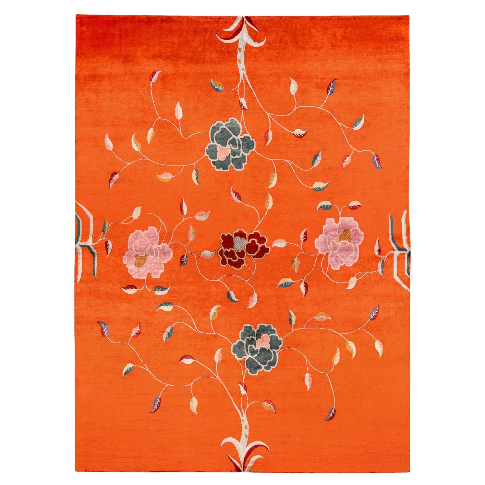 Alfombra de seda naranja de inspiración asiática Kapsu Pesar by Joseph Carini